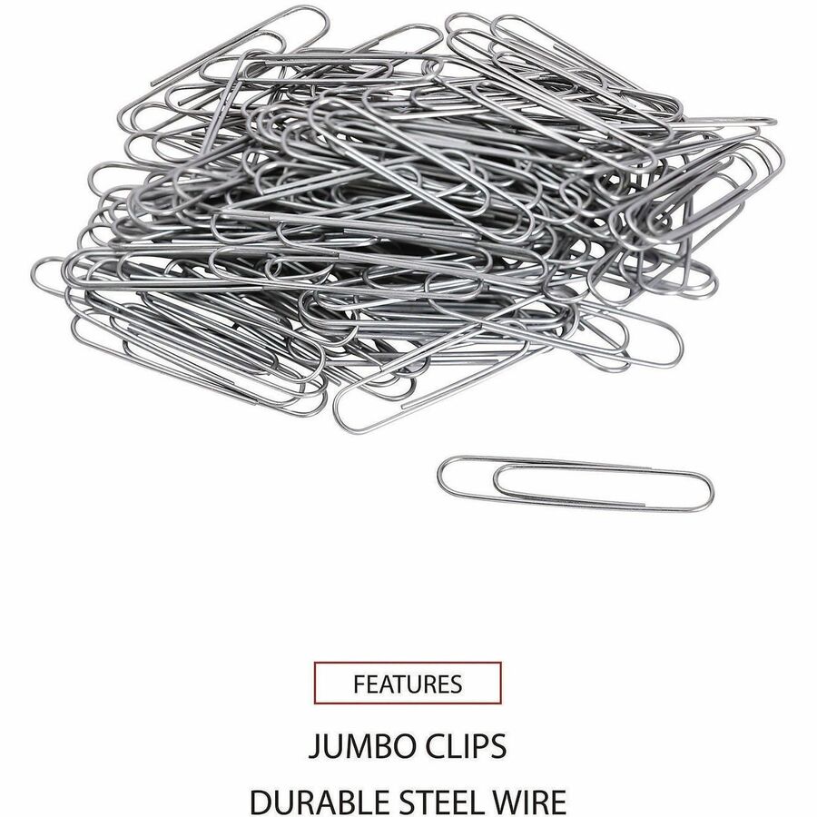 Universal Jumbo Paper Clips, Silver, Steel Wire, Smooth Finish, 1.9" x 0.5", 100 Clips/Box, 1000/Pack