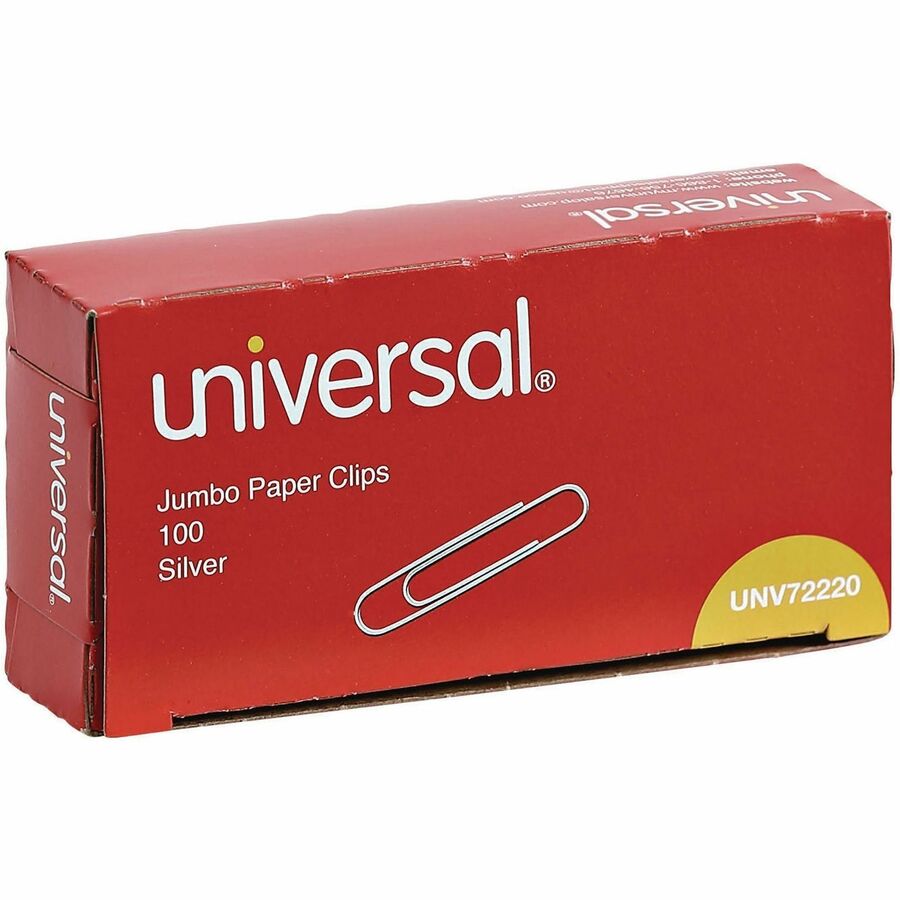 Universal Jumbo Paper Clips, Silver, Steel Wire, Smooth Finish, 1.9" x 0.5", 100 Clips/Box, 1000/Pack