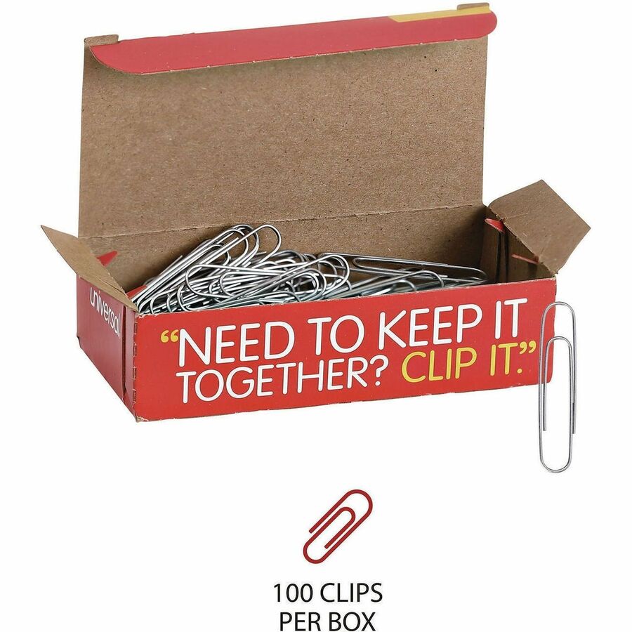 Universal Jumbo Paper Clips, Silver, Steel Wire, Smooth Finish, 1.9" x 0.5", 100 Clips/Box, 1000/Pack