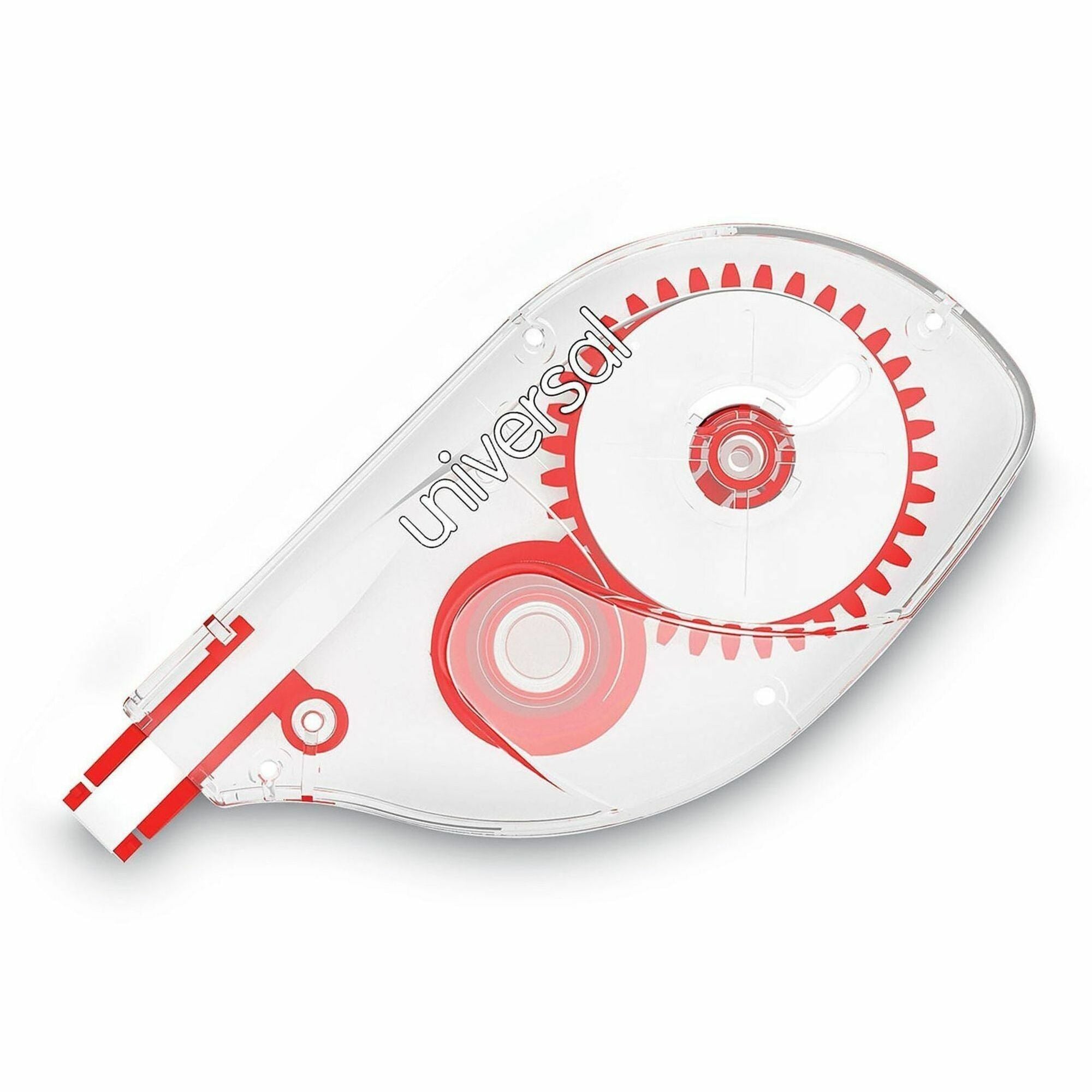 Universal Correction Tape, 0.20" x 32.75 ft, 1 Line, White Tape, Red/Clear Dispenser, Non-refillable, Ergonomic, Tear Resistant, Flexible, Transparent, Film/Plastic, 2 Pack