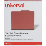 Universal Red Letter Classification Folder, 2/5 Tab Cut, 2" Expansion, 4 Fasteners, 1 Divider, Top Tab Right of Center, 10/Box
