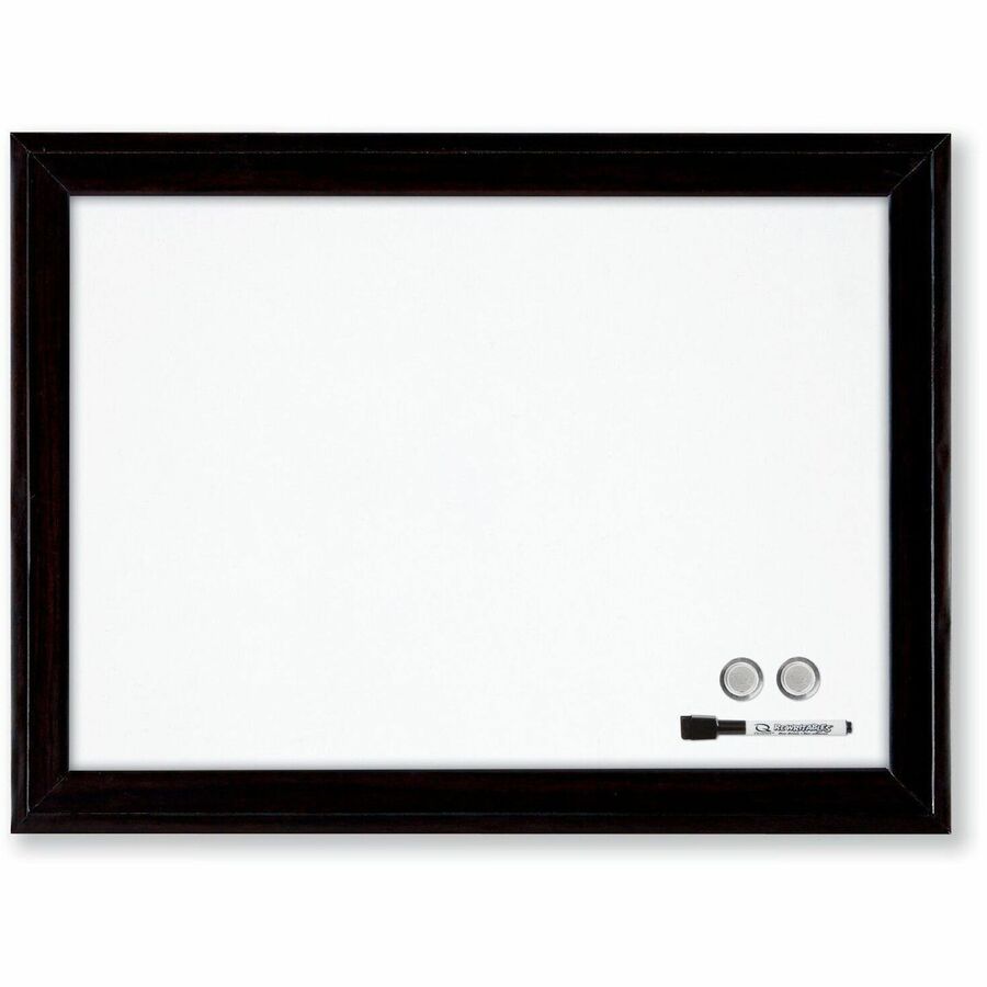 23" (1.9 ft) Width x 17" (1.4 ft) Height - White Painted Steel Surface - Ebony Wood Frame - Horizontal/Vertical - Magnetic - Smooth Writing, Easy to Clean - 1 Each