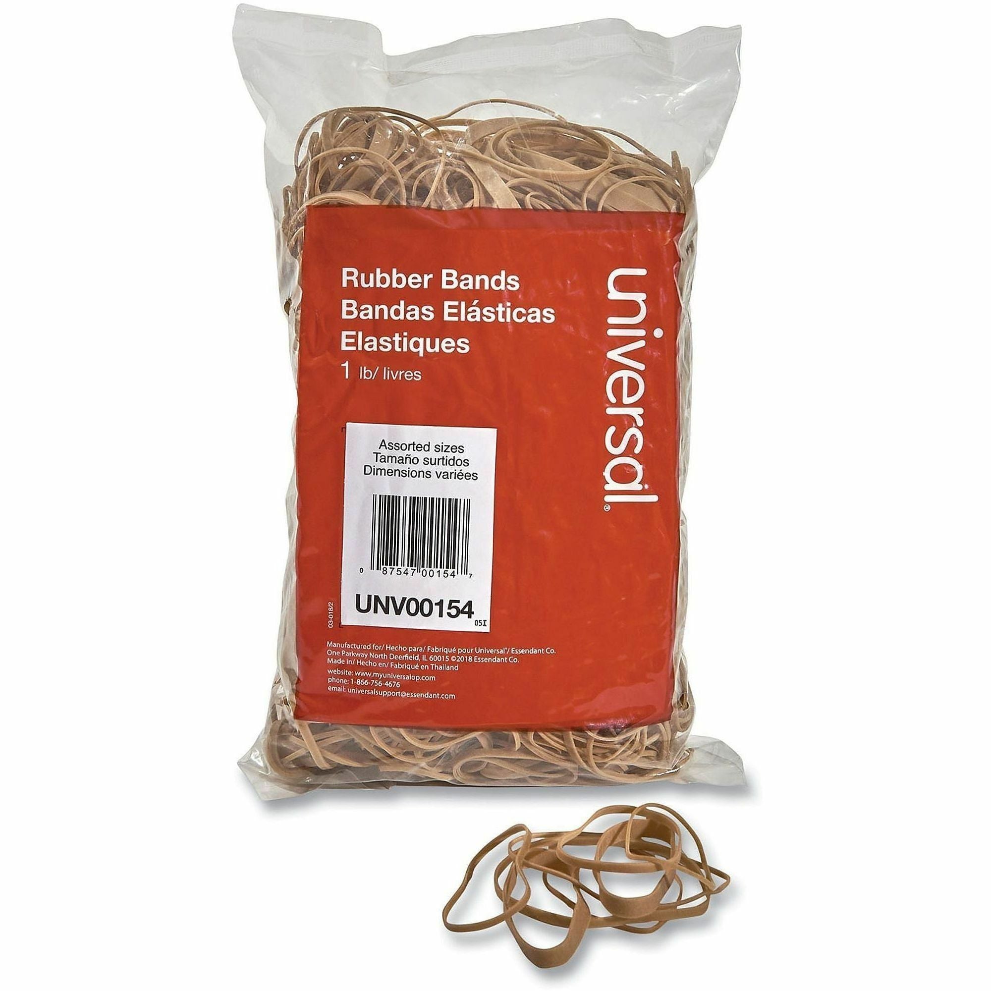 Universal Standard Rubber Bands, Size #54, Assorted, Beige, Rubber, 1 Pack, 1 lb