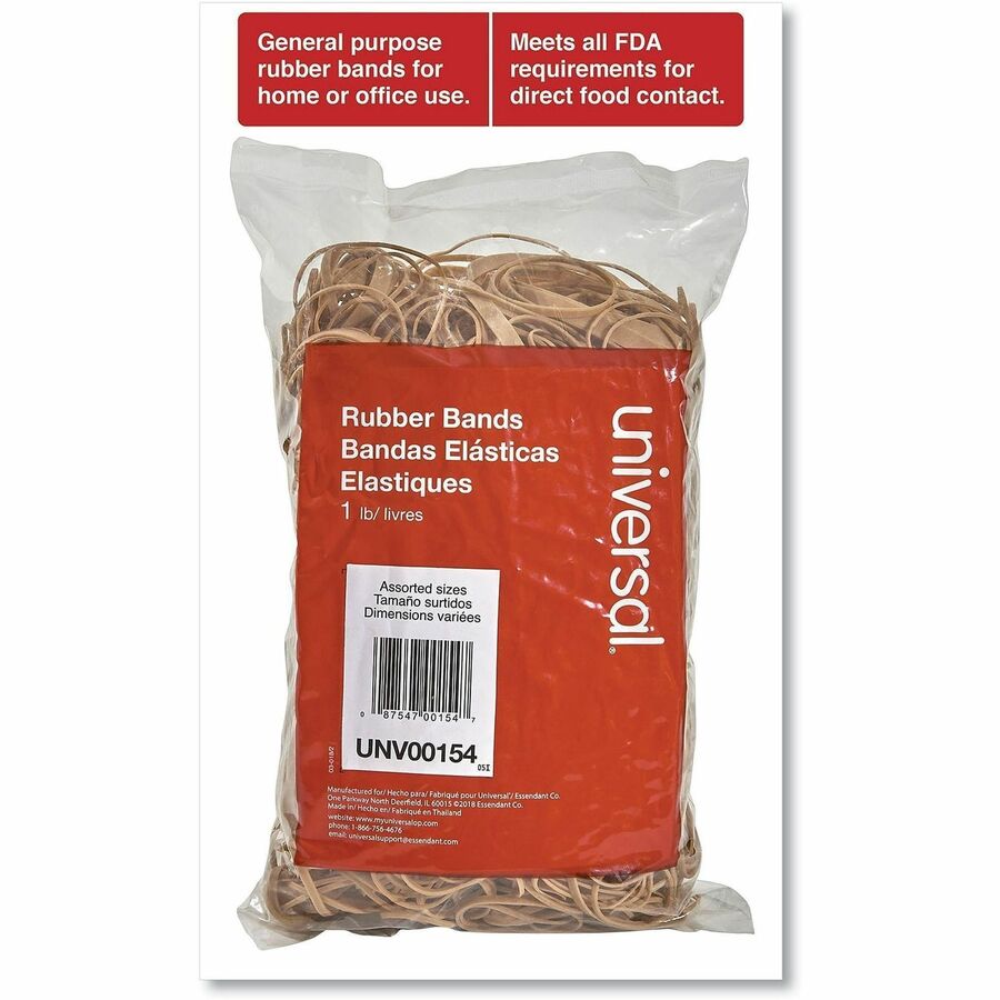 Universal Standard Rubber Bands, Size #54, Assorted, Beige, Rubber, 1 Pack, 1 lb