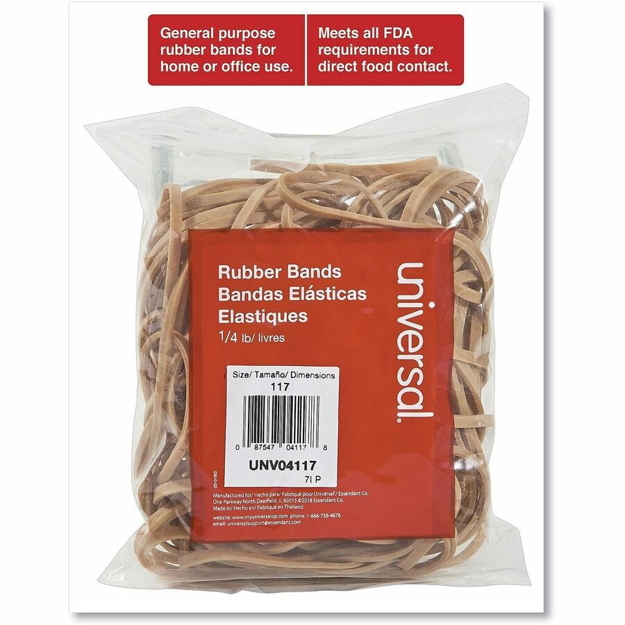 Universal Standard Rubber Bands, Size #117, 7" Length x 0.1" Width, Beige, Rubber, 50 Pack