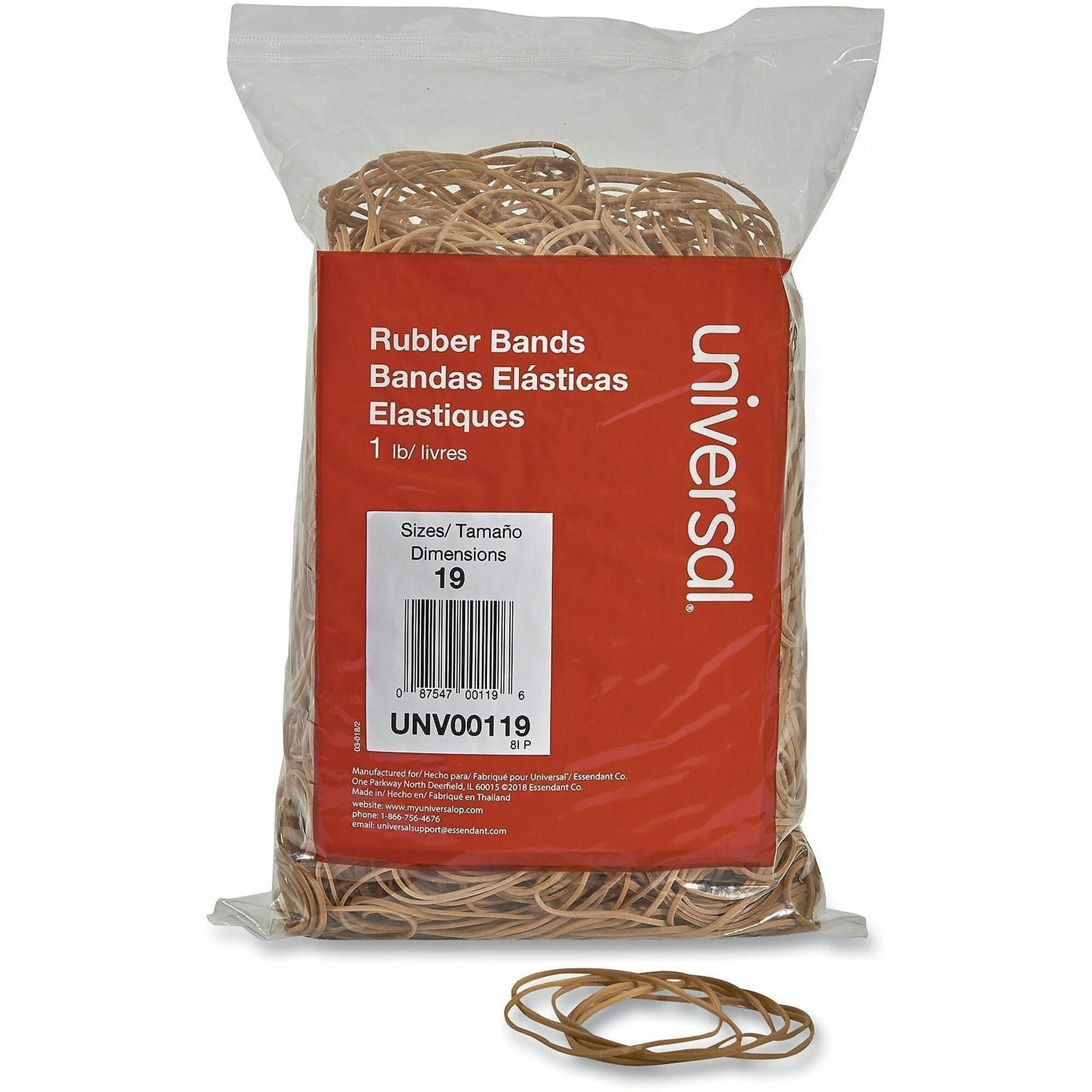 Universal Standard Rubber Bands, Size #19, 3.5" x 0.1", Beige, Rubber, 1240 Pack
