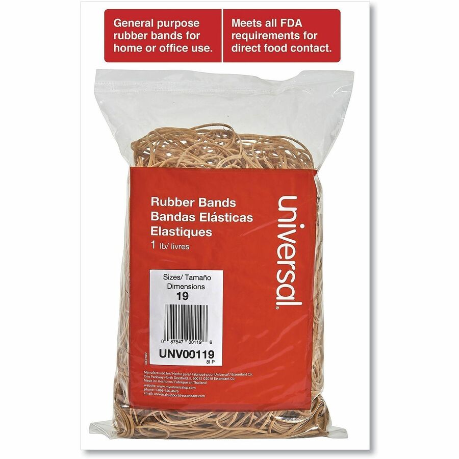 Universal Standard Rubber Bands, Size #19, 3.5" x 0.1", Beige, Rubber, 1240 Pack