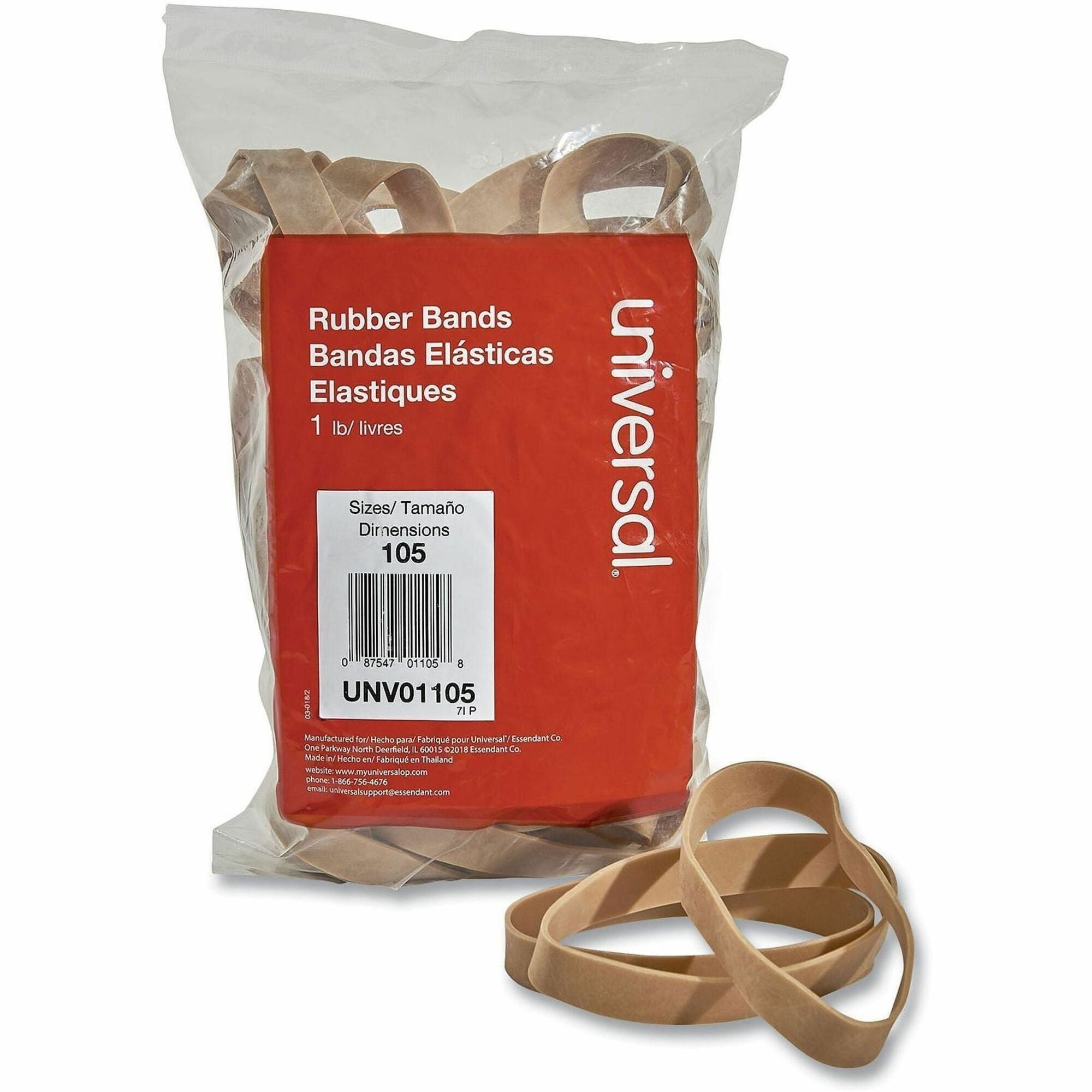 Universal Standard Rubber Bands, Size #105, 5" x 0.6", Beige, Rubber, 55 Pack
