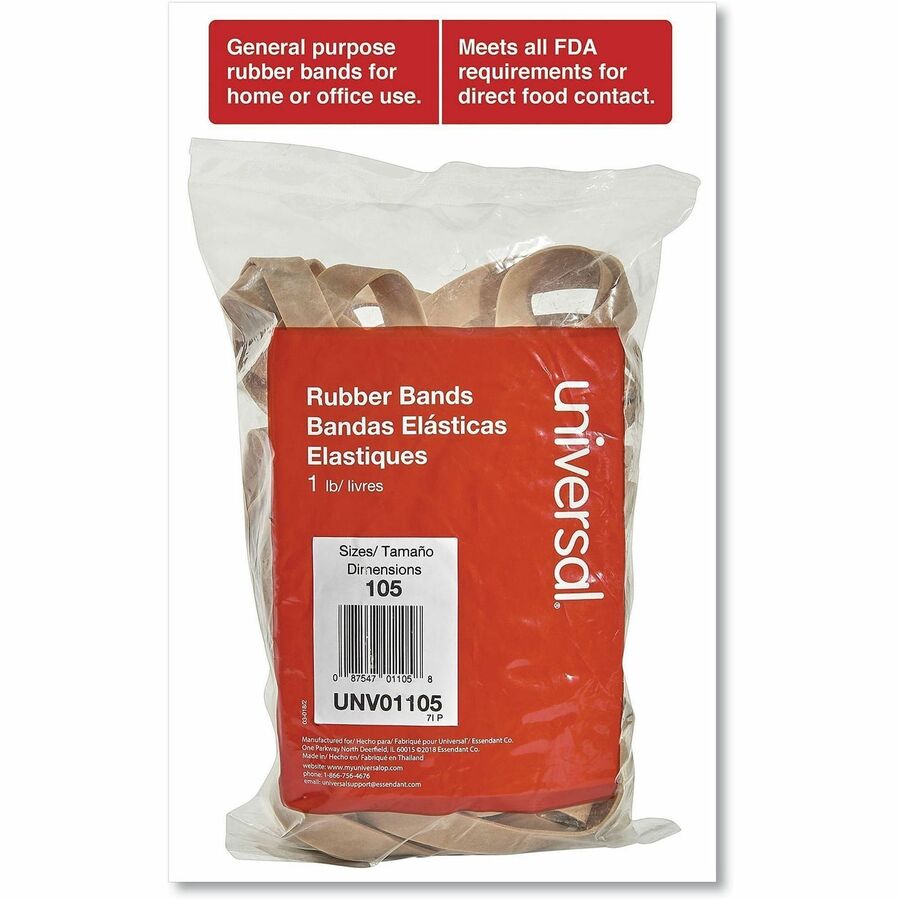 Universal Standard Rubber Bands, Size #105, 5" x 0.6", Beige, Rubber, 55 Pack