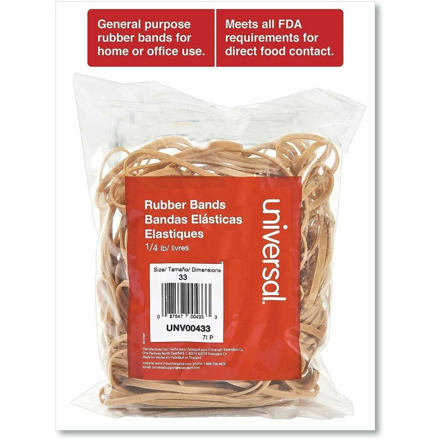 Universal Standard Rubber Bands, Size #33, 3.5" x 0.1", Beige, Rubber, 160 Pack