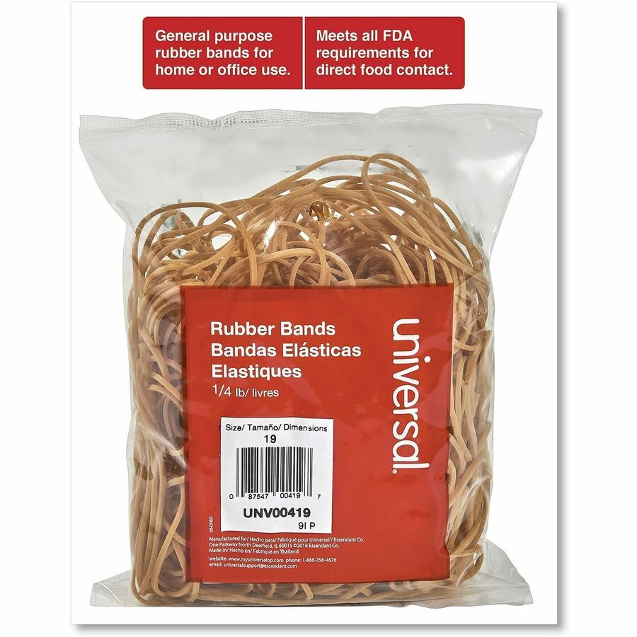 Universal Standard Rubber Bands, Size #19, 3.5" x 0.1", Beige, Rubber, 310 Pack