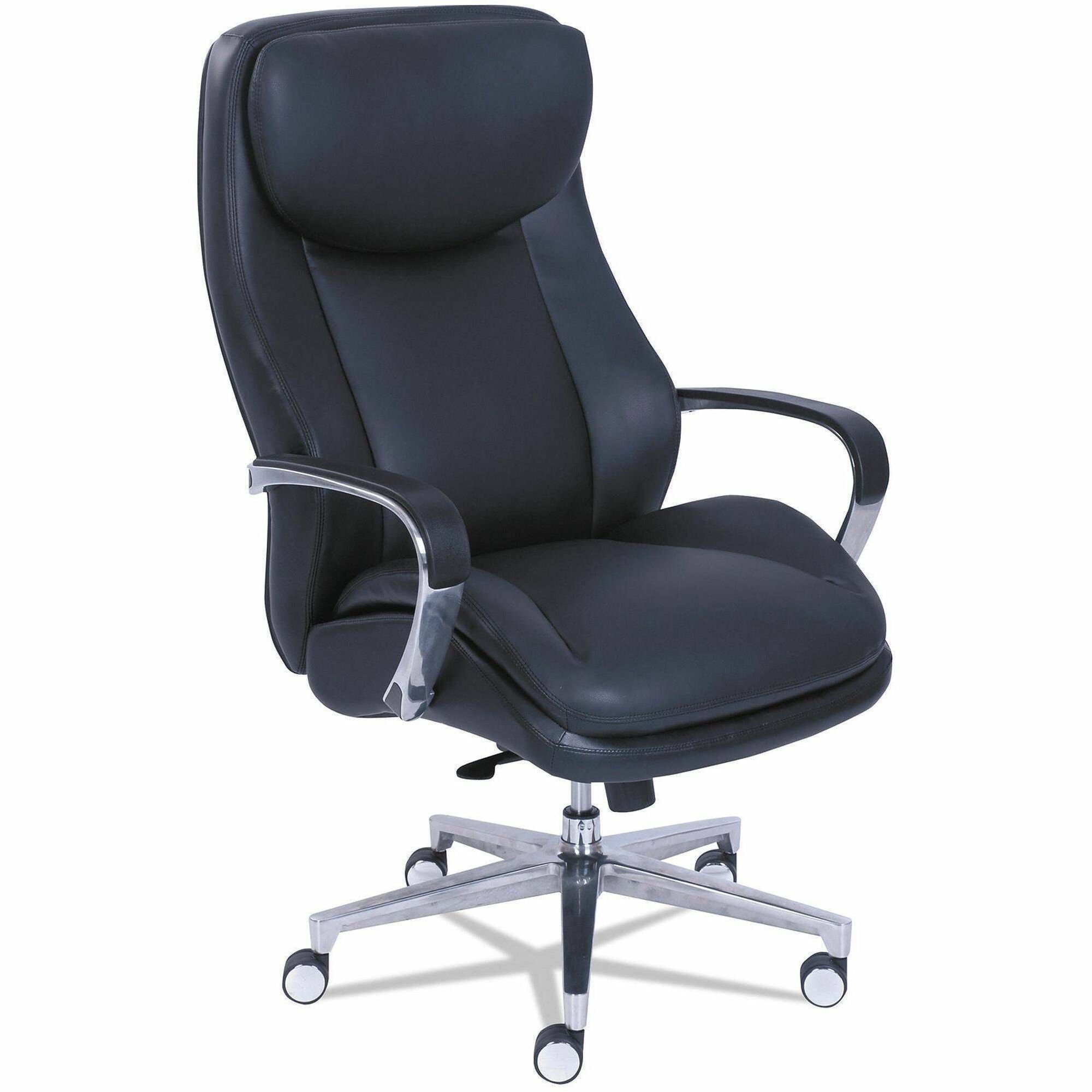La-Z-Boy ComfortCore Chair, Black, Gel Memory Foam Seat, High Back, 5-Star Aluminum Base, Bonded Leather, 1 Each