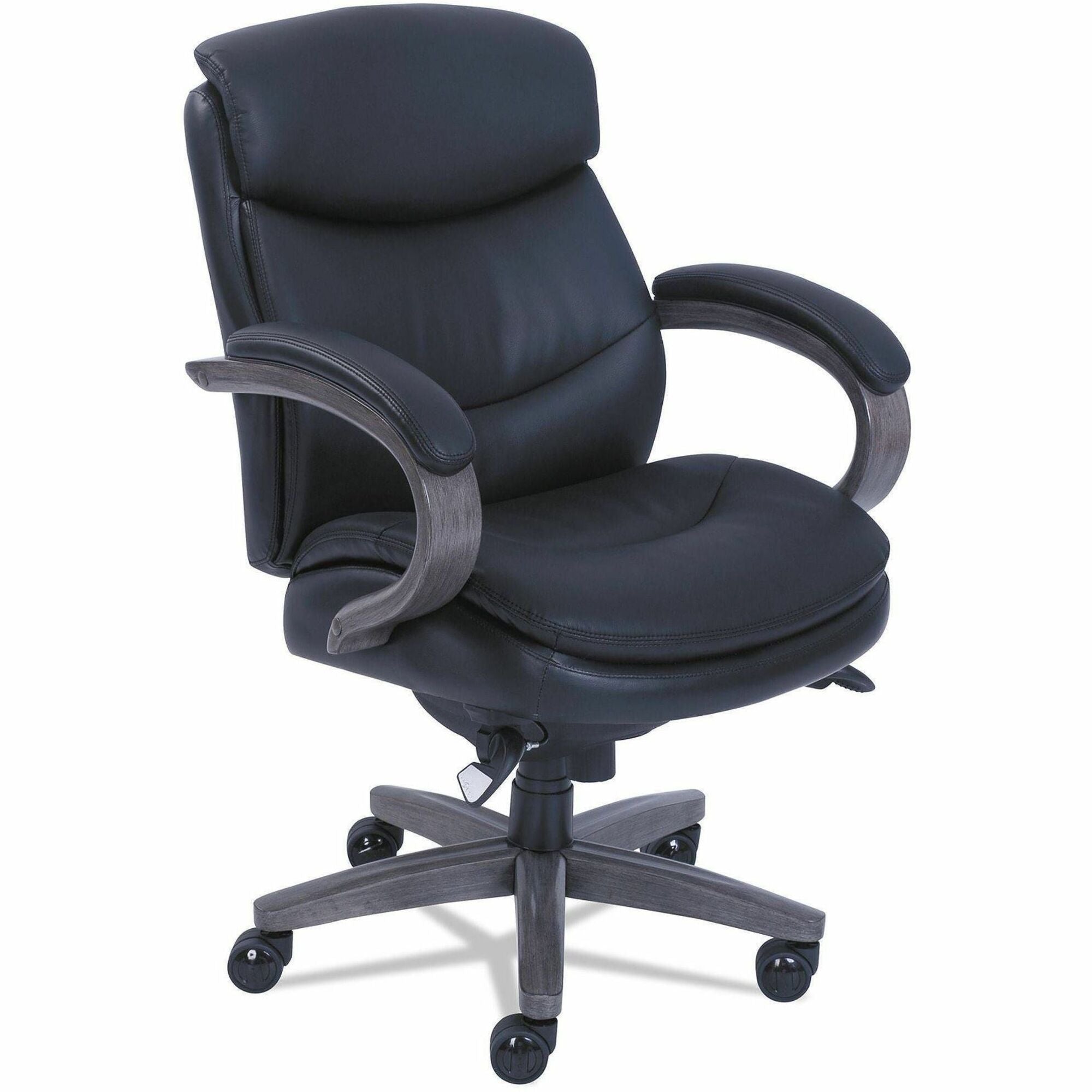 La-Z-Boy ComfortCore Chair, Black, Memory Foam Seat, Bonded Leather, Mid Back, Wood Armrests, 1 Each
