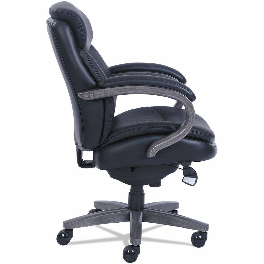 La-Z-Boy ComfortCore Chair, Black, Memory Foam Seat, Bonded Leather, Mid Back, Wood Armrests, 1 Each