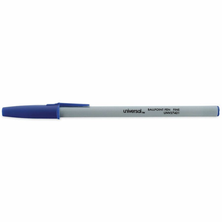 Universal Ballpoint Pen, Blue Ink, 0.7 mm Fine Point, Oil-Based, Gray Stick with Blue Barrel, Smooth Grip, Quick-Drying, 1 Dozen