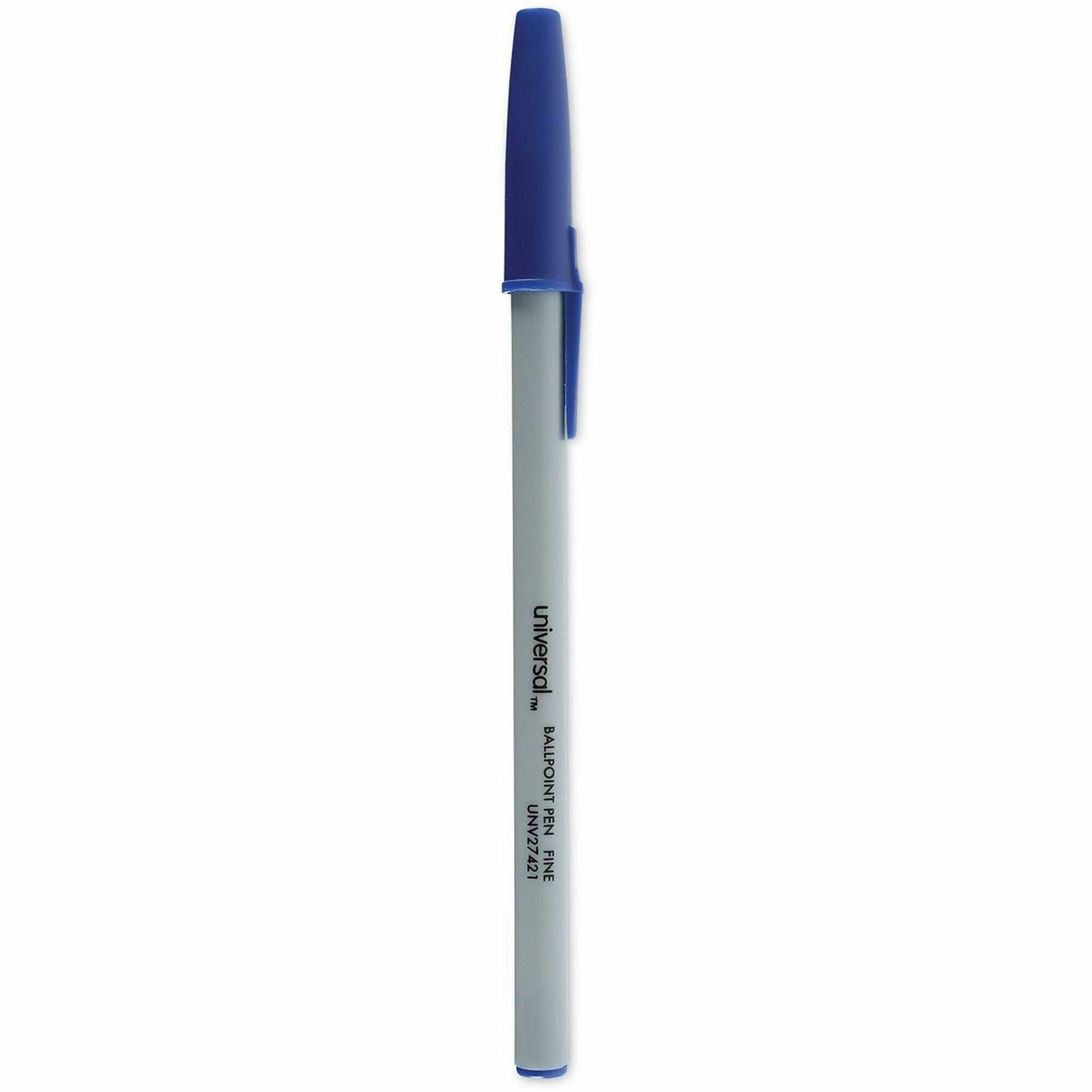 Universal Ballpoint Pen, Blue Ink, 0.7 mm Fine Point, Oil-Based, Gray Stick with Blue Barrel, Smooth Grip, Quick-Drying, 1 Dozen