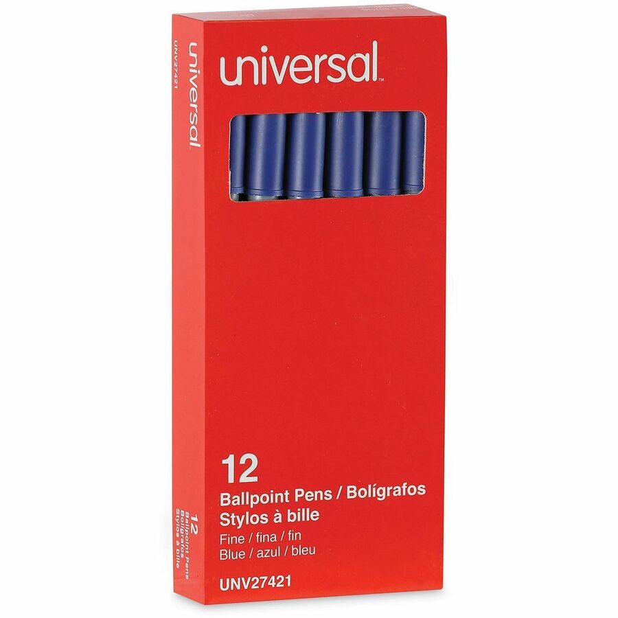 Universal Ballpoint Pen, Blue Ink, 0.7 mm Fine Point, Oil-Based, Gray Stick with Blue Barrel, Smooth Grip, Quick-Drying, 1 Dozen