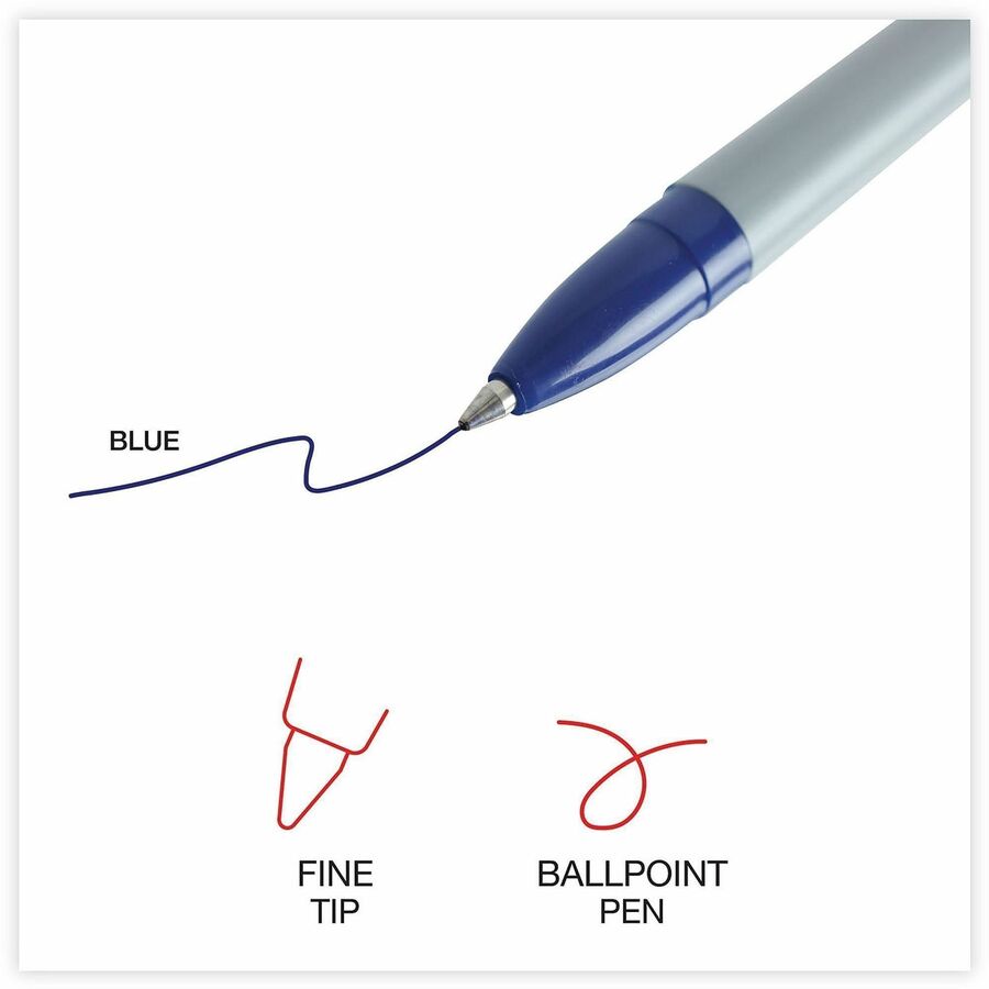 Universal Ballpoint Pen, Blue Ink, 0.7 mm Fine Point, Oil-Based, Gray Stick with Blue Barrel, Smooth Grip, Quick-Drying, 1 Dozen