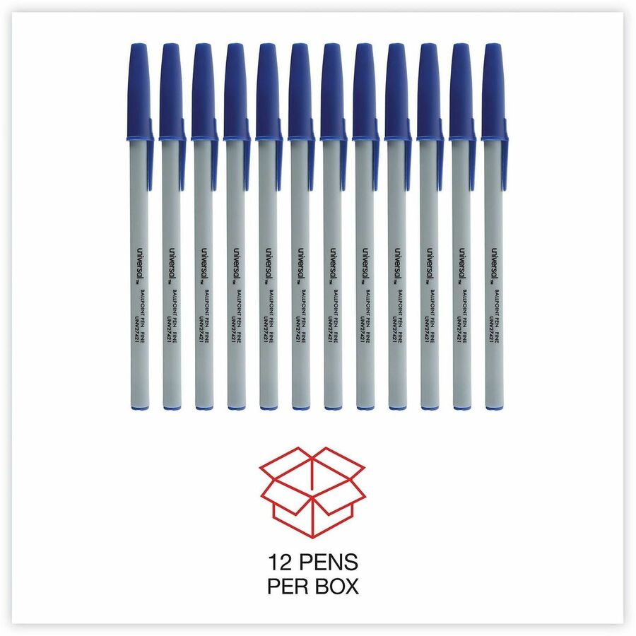 Universal Ballpoint Pen, Blue Ink, 0.7 mm Fine Point, Oil-Based, Gray Stick with Blue Barrel, Smooth Grip, Quick-Drying, 1 Dozen