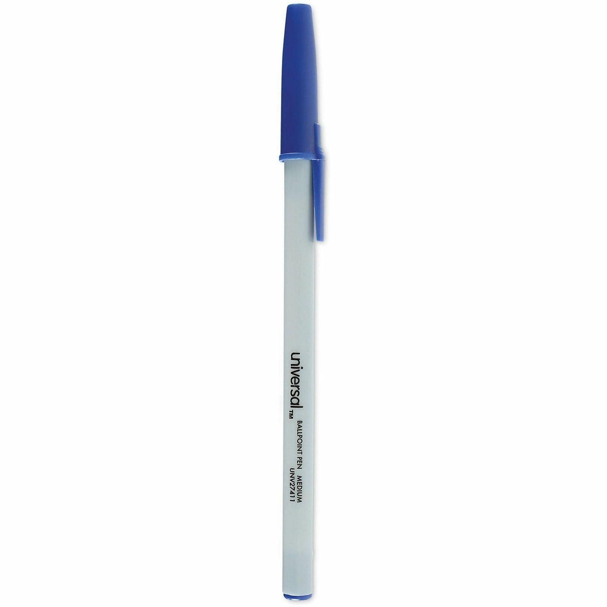 Universal Ballpoint Pen, 1 mm Medium, Blue Ink, Oil-Based, Gray Stick, Blue Barrel, 1 Dozen
