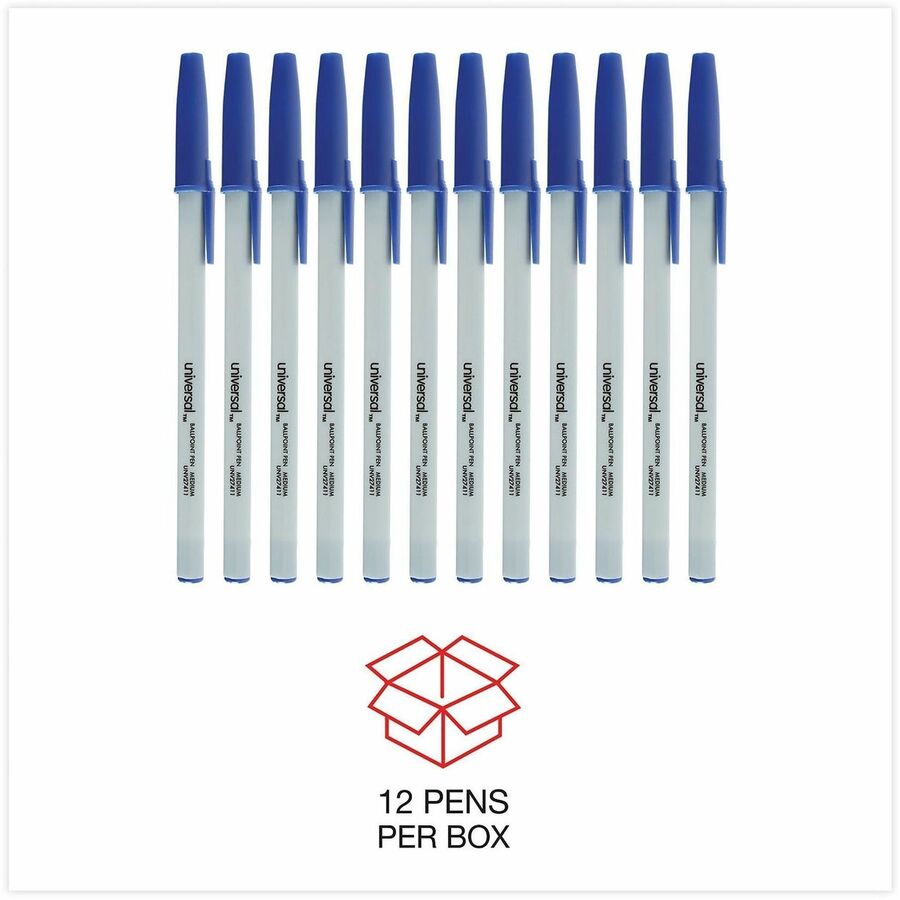 Universal Ballpoint Pen, 1 mm Medium, Blue Ink, Oil-Based, Gray Stick, Blue Barrel, 1 Dozen