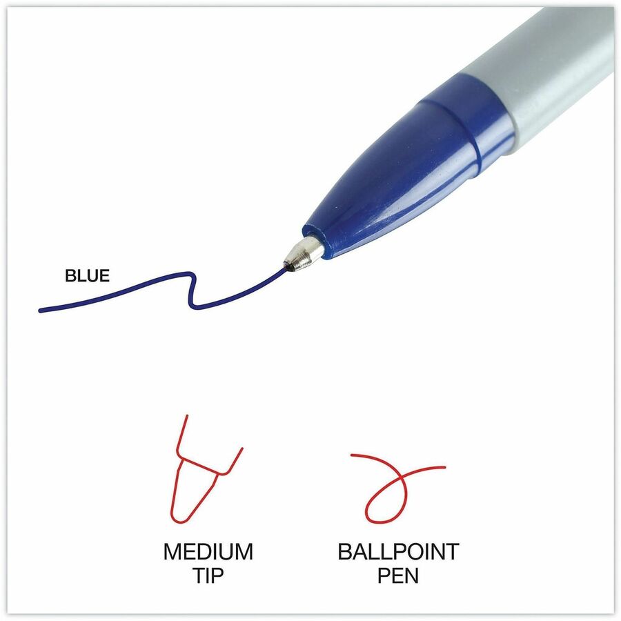 Universal Ballpoint Pen, 1 mm Medium, Blue Ink, Oil-Based, Gray Stick, Blue Barrel, 1 Dozen