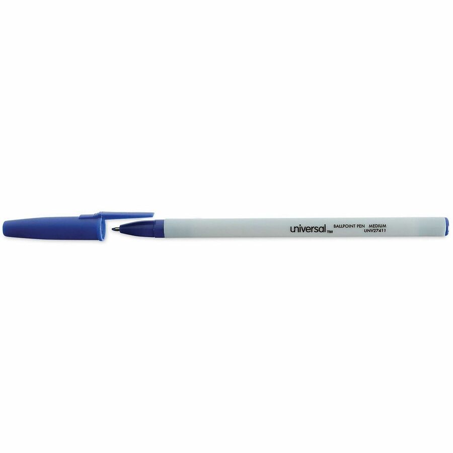 Universal Ballpoint Pen, 1 mm Medium, Blue Ink, Oil-Based, Gray Stick, Blue Barrel, 1 Dozen