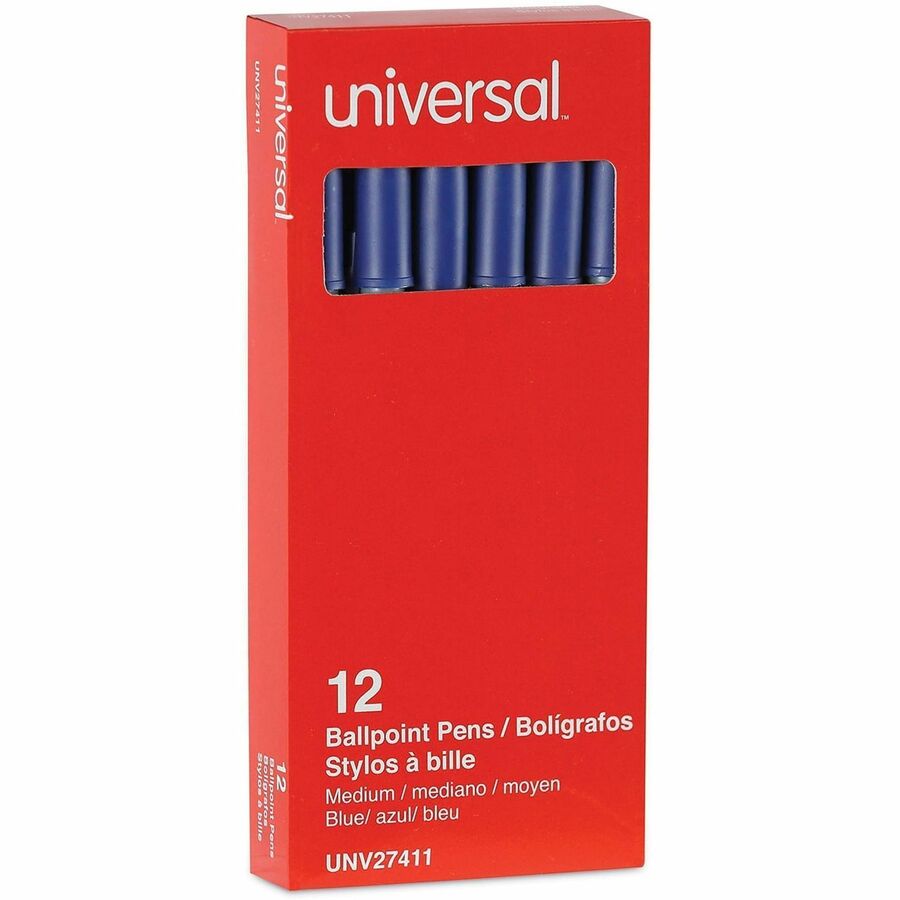 Universal Ballpoint Pen, 1 mm Medium, Blue Ink, Oil-Based, Gray Stick, Blue Barrel, 1 Dozen