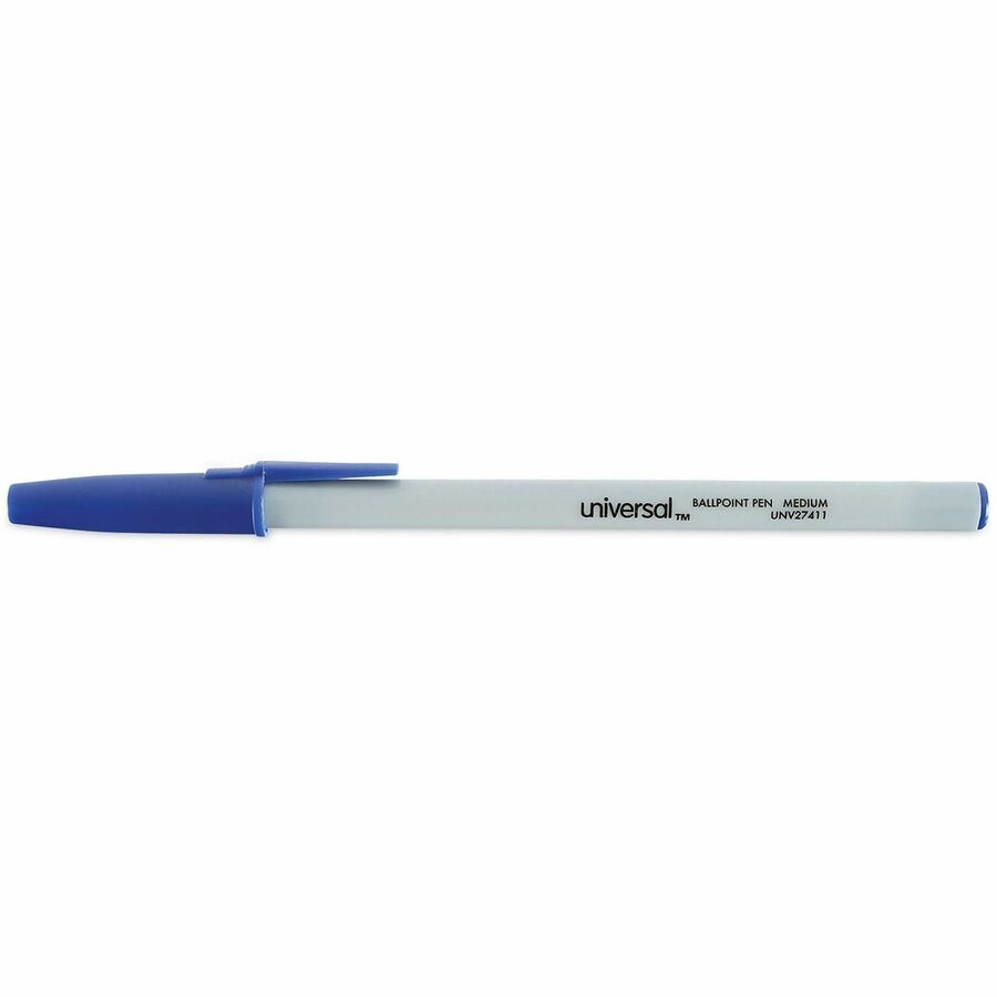 Universal Ballpoint Pen, 1 mm Medium, Blue Ink, Oil-Based, Gray Stick, Blue Barrel, 1 Dozen