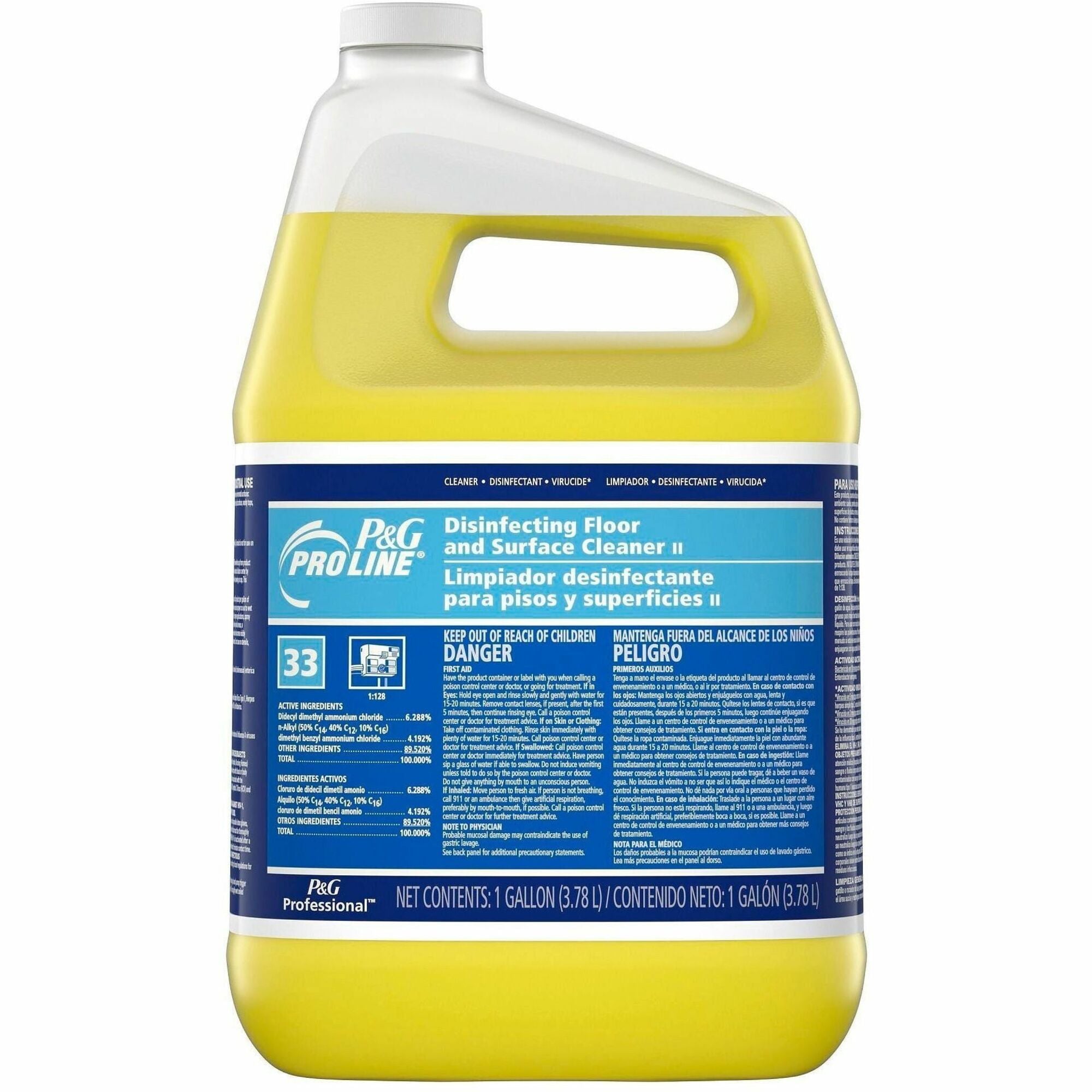 For Floor, Hard Surface - Concentrate - Spray - 128 fl oz (4 quart) - Clean & Fresh Scent - Recommended For: Bacteria Remover, Soil Remover, Fungi Remover, Mold Remover, Mildew Remover - pH Neutral, Disinfectant, Deodorize - Yellow - 4 / Carton