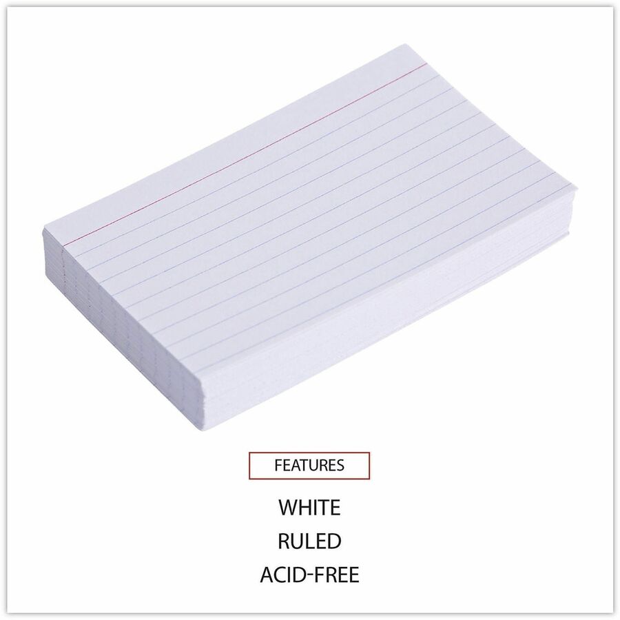 Universal Printable Index Cards, 3" x 5", Ruled, Acid-Free, White, 100 Pack