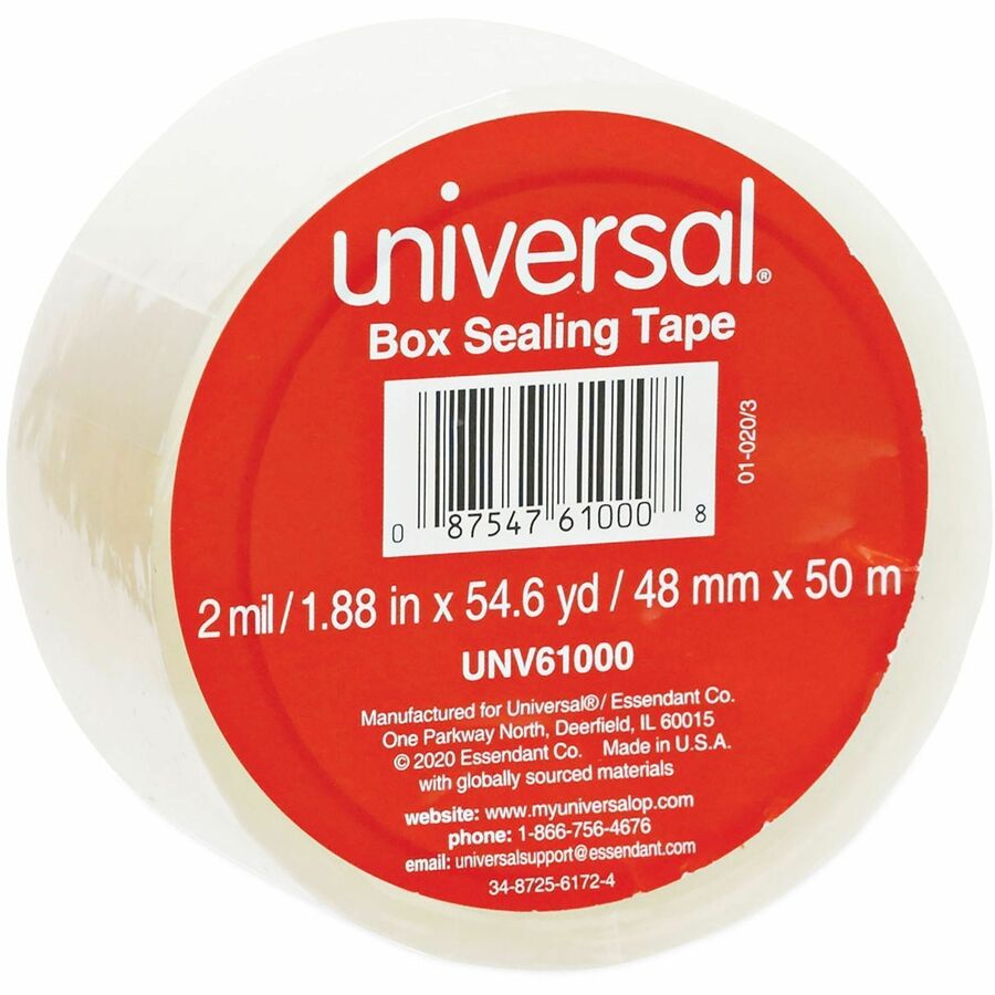 54.60 yd Length x 1.88" Width x 2 mil Thickness - 3" Core - Clear - Synthetic Rubber - Plastic Backing - 1 Roll
