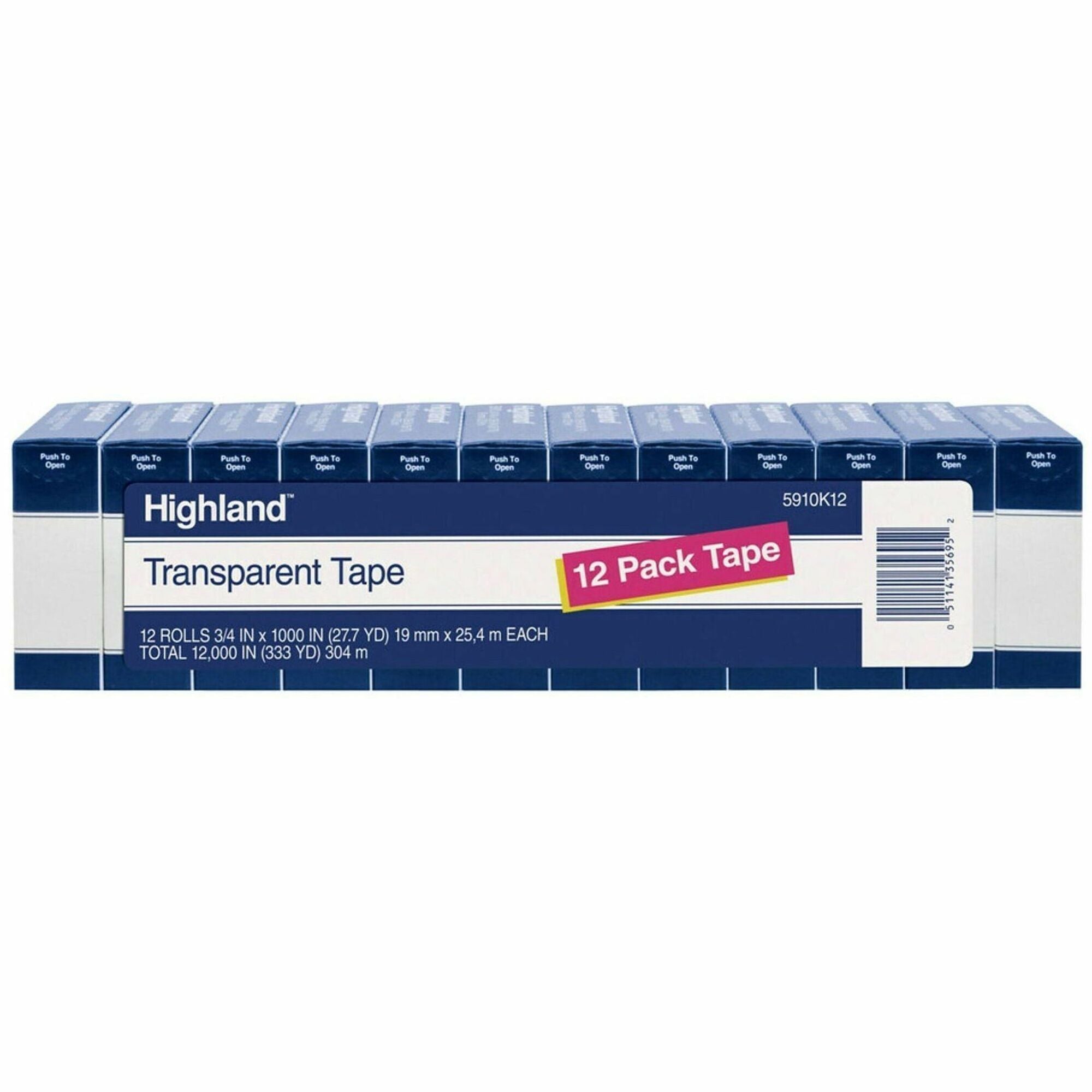 27.78 yd Length x 0.75" Width - 1" Core - Transparent - Polypropylene Film - Acrylic Adhesive - Desktop Dispenser - For Packaging, Envelope, Mending, Sealing, Holding, Protecting - 12 / Pack