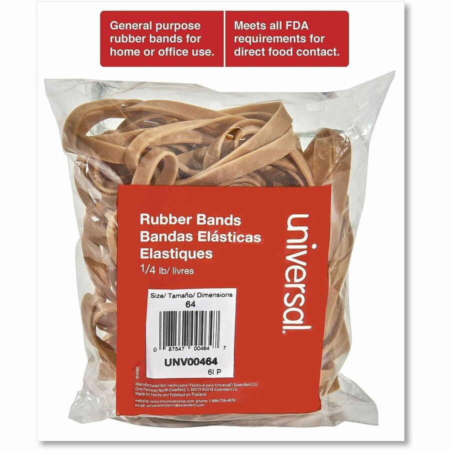 Universal Standard Rubber Bands, Size #64, 3.5" x 0.3", Beige, Rubber, 80 Pack