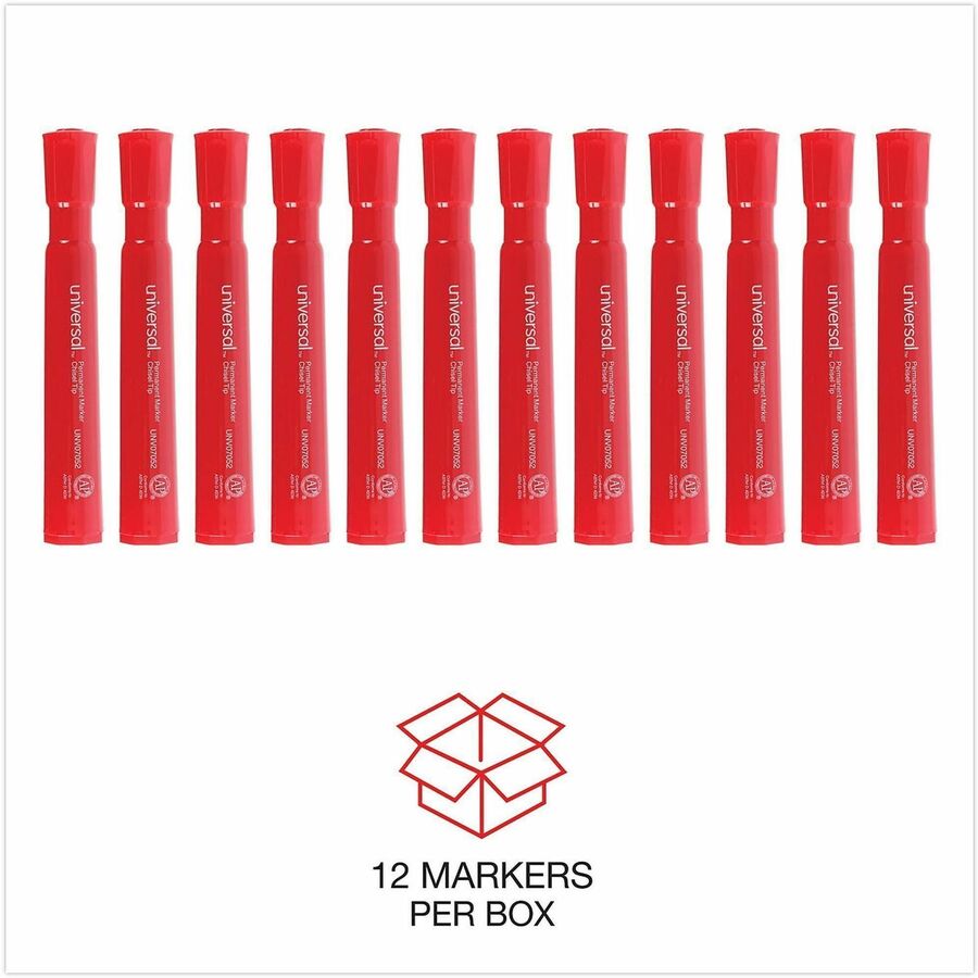 Universal Permanent Marker - Red Ink - Plastic Barrel - Office, Project, Label - 1 Dozen