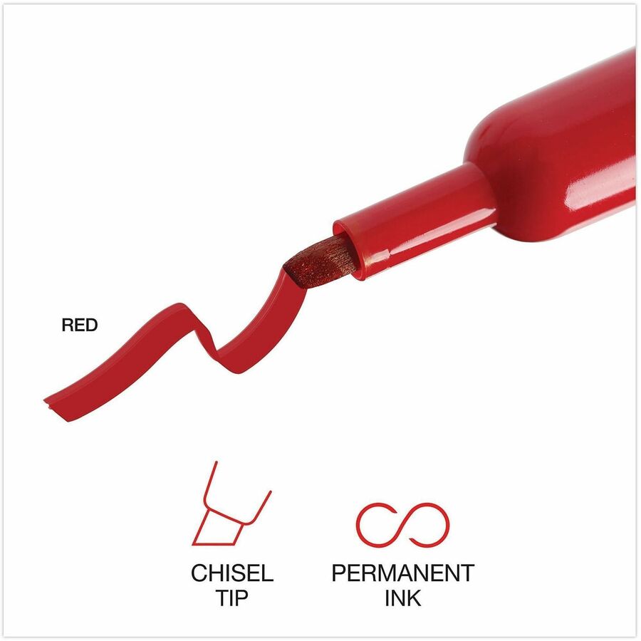 Universal Permanent Marker - Red Ink - Plastic Barrel - Office, Project, Label - 1 Dozen