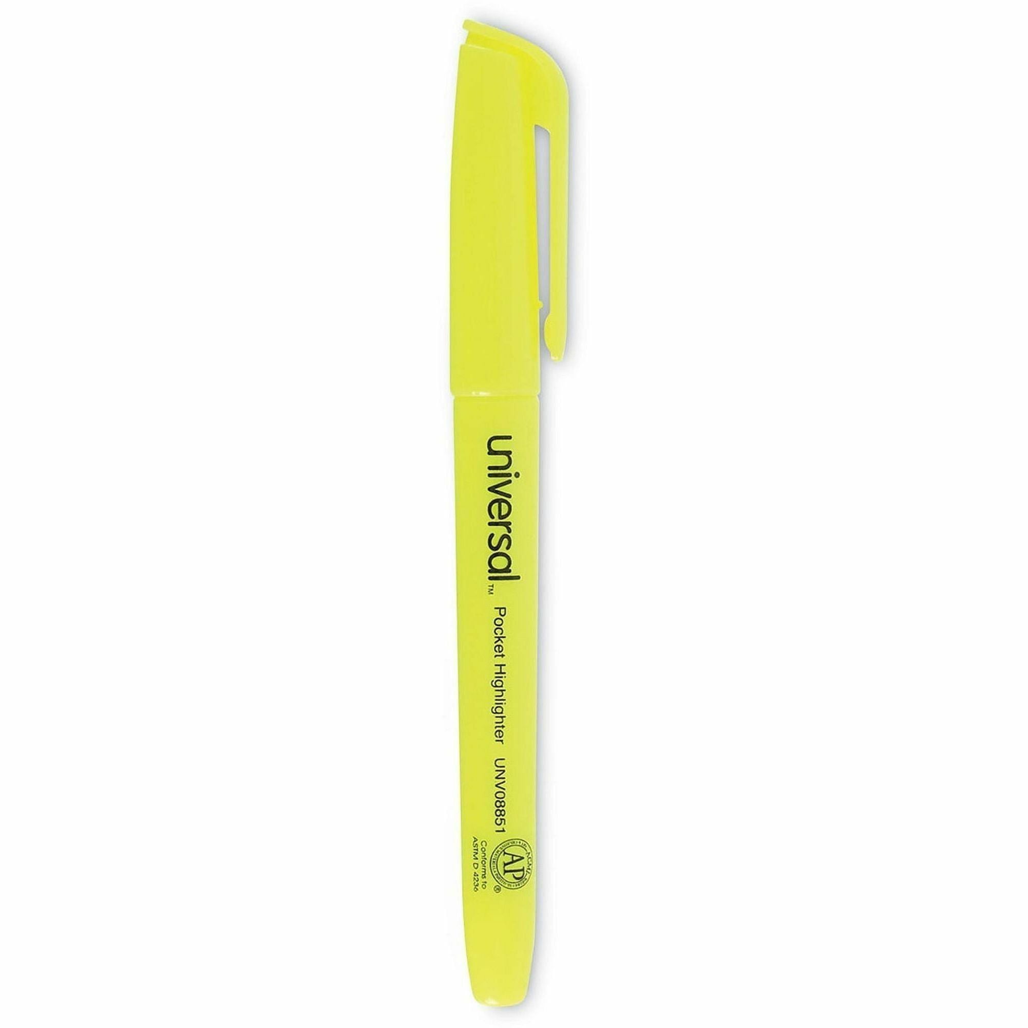 Universal Highlighter, Chisel Tip, Fluorescent Yellow Ink, Yellow Barrel, 1 Dozen