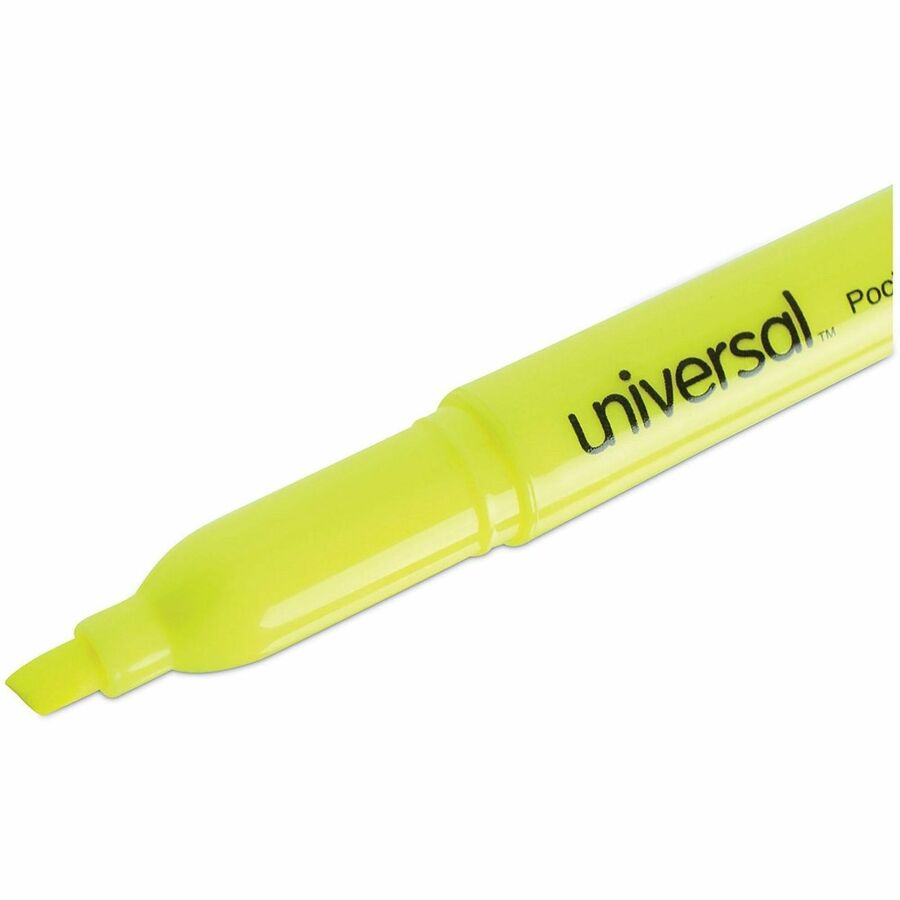 Universal Highlighter, Chisel Tip, Fluorescent Yellow Ink, Yellow Barrel, 1 Dozen