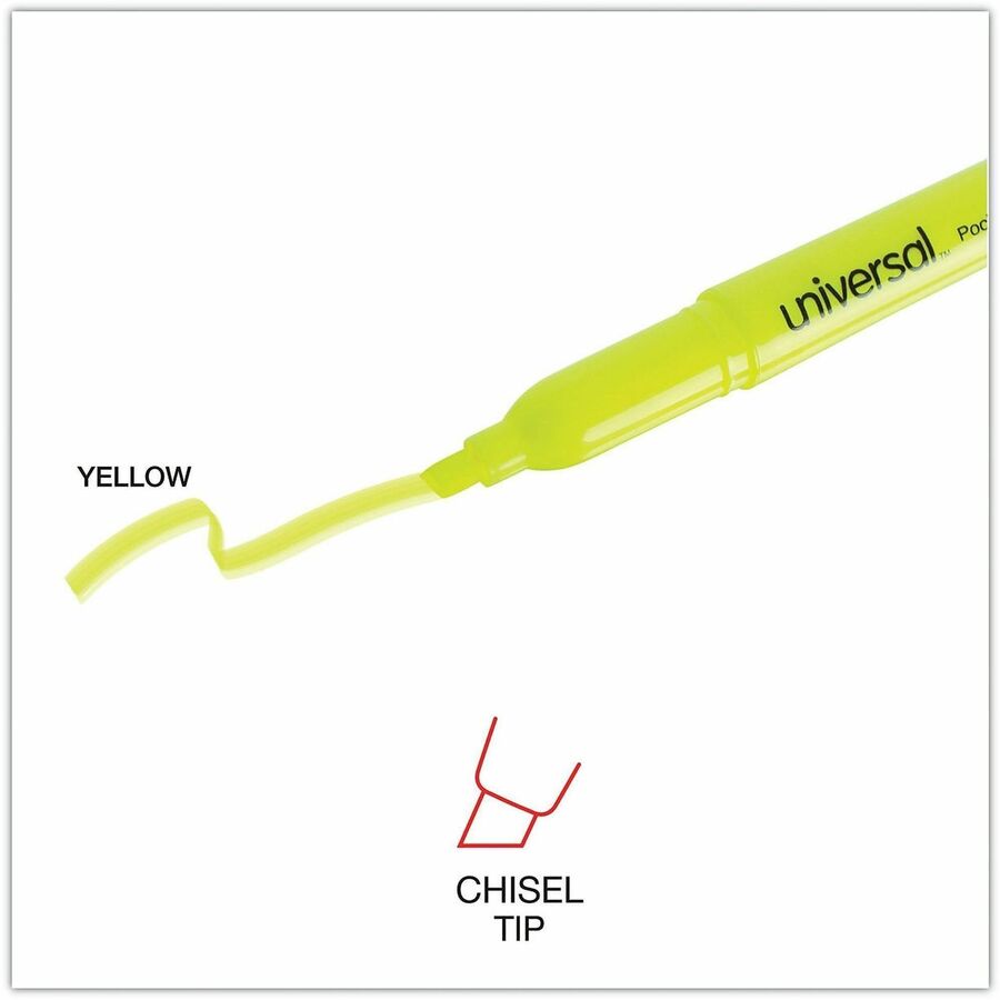 Universal Highlighter, Chisel Tip, Fluorescent Yellow Ink, Yellow Barrel, 1 Dozen