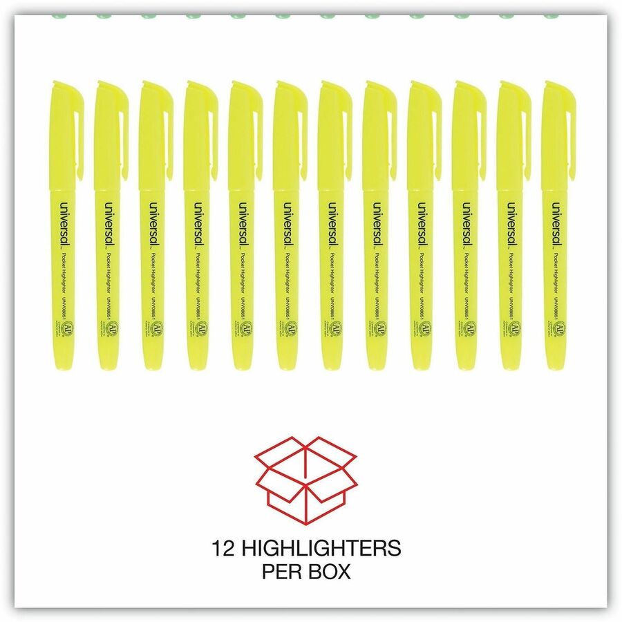 Universal Highlighter, Chisel Tip, Fluorescent Yellow Ink, Yellow Barrel, 1 Dozen