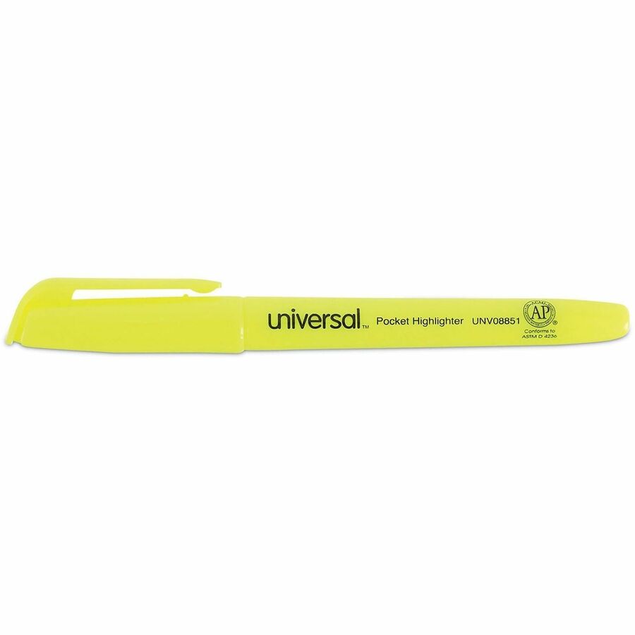 Universal Highlighter, Chisel Tip, Fluorescent Yellow Ink, Yellow Barrel, 1 Dozen