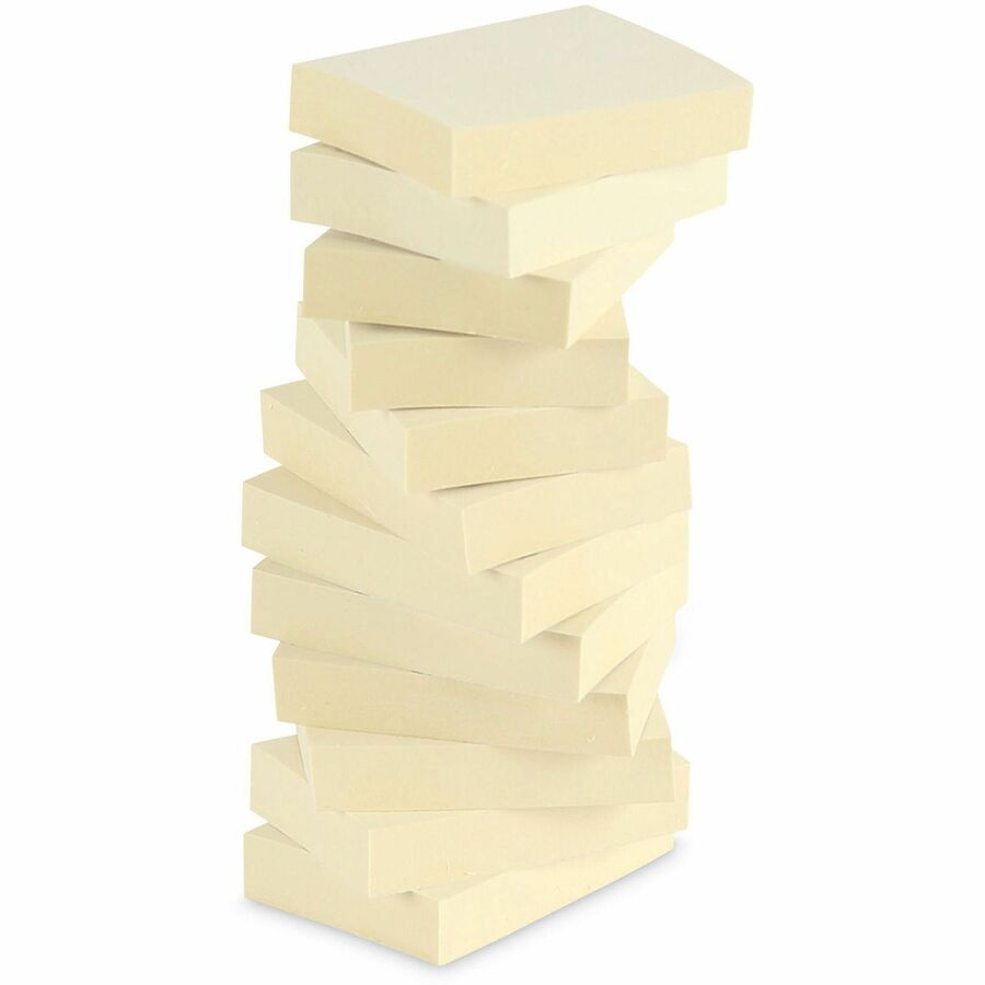 Universal Note Pad, Rectangle, 1 1/2" x 2", Yellow, Unruled, 100 Sheets per Pad, Self-stick, Repositionable, Recycled Paper, 12 Pads per Pack