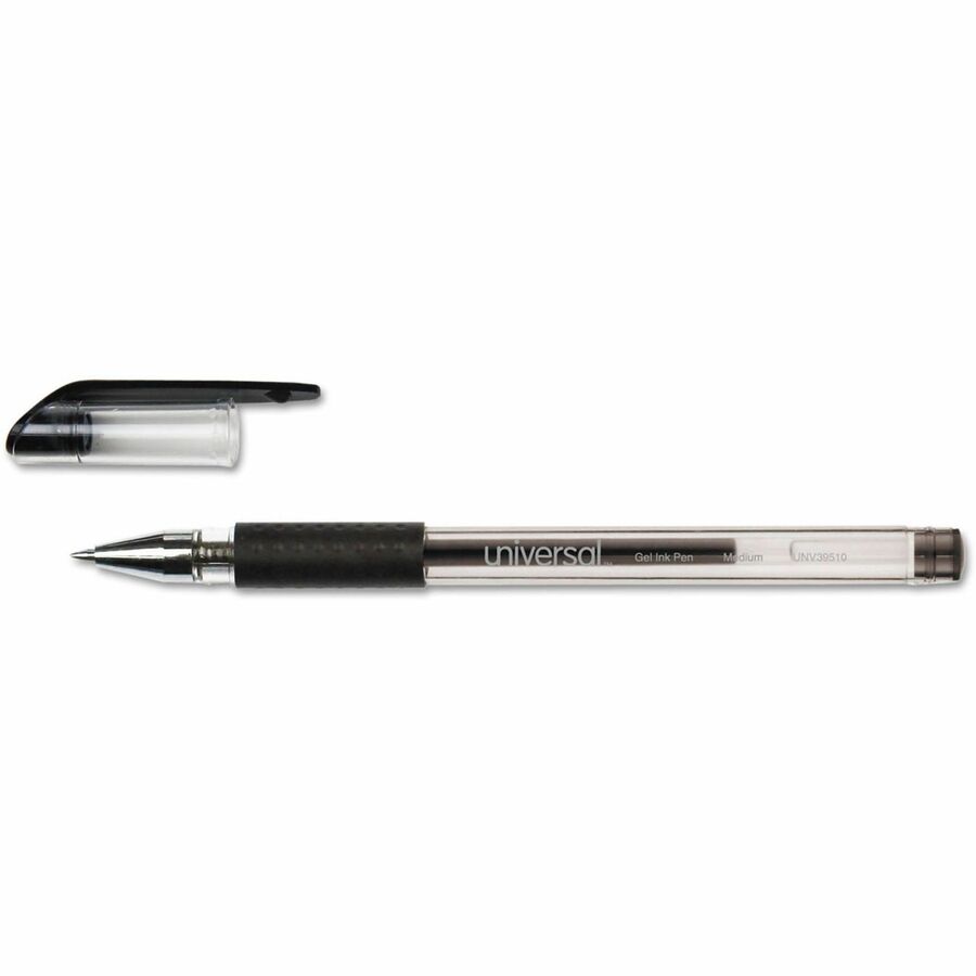 Universal Comfort Grip Gel Pen - Black Ink - Gel-based, Water Based - Clear Stick, Black Barrel - 1 Dozen