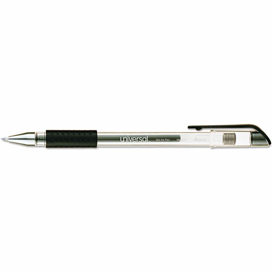Universal Comfort Grip Gel Pen - Black Ink - Gel-based, Water Based - Clear Stick, Black Barrel - 1 Dozen