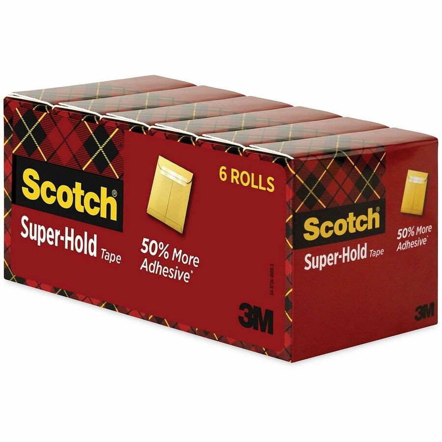 Scotch Super-Hold Tape, 0.75" x 27.78 yd, Clear, Matte Acetate, Synthetic Acrylic Adhesive, Dispenser Included, Moisture Resistant, 24 Pack