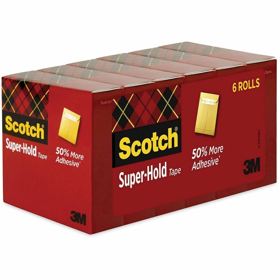 Scotch Super-Hold Tape, 0.75" x 27.78 yd, Clear, Matte Acetate, Synthetic Acrylic Adhesive, Dispenser Included, Moisture Resistant, 24 Pack