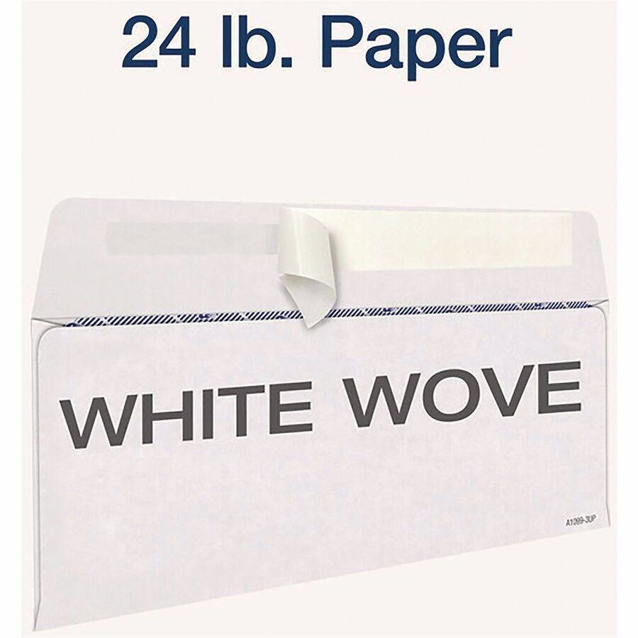 Security - 3 3/4" Width x 8 3/4" Length - 24 lb - Peel & Seal - White - Wove Paper - 24 / Pack