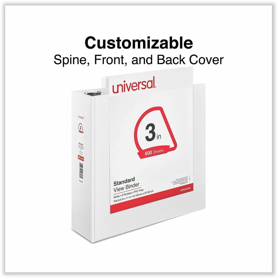 3" Binder Capacity - 600 Sheet Capacity - 3 Ring(s) - Fastener(s): Ring - Pocket(s): 2, Inside Front & Back - Polypropylene - White - Non-stick - 1 Each