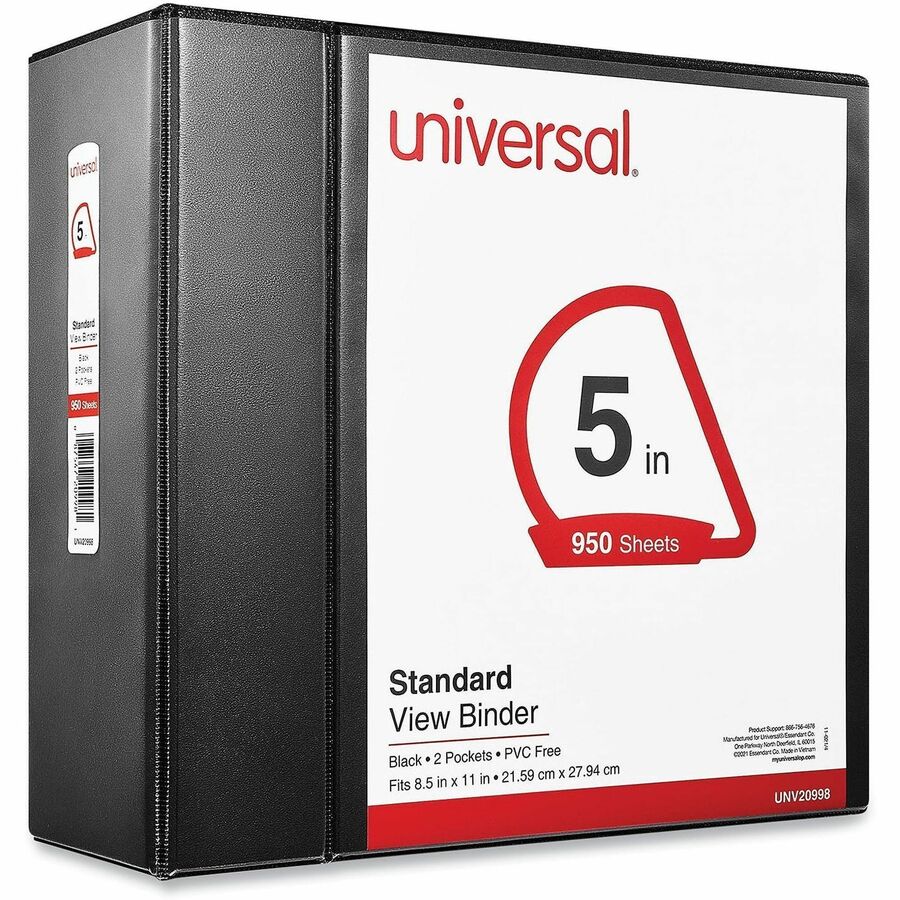 5" Binder Capacity - 950 Sheet Capacity - 3 Ring(s) - Fastener(s): Ring - Pocket(s): 2, Inside Front & Back - Polypropylene - Black - Non-stick - 1 Each