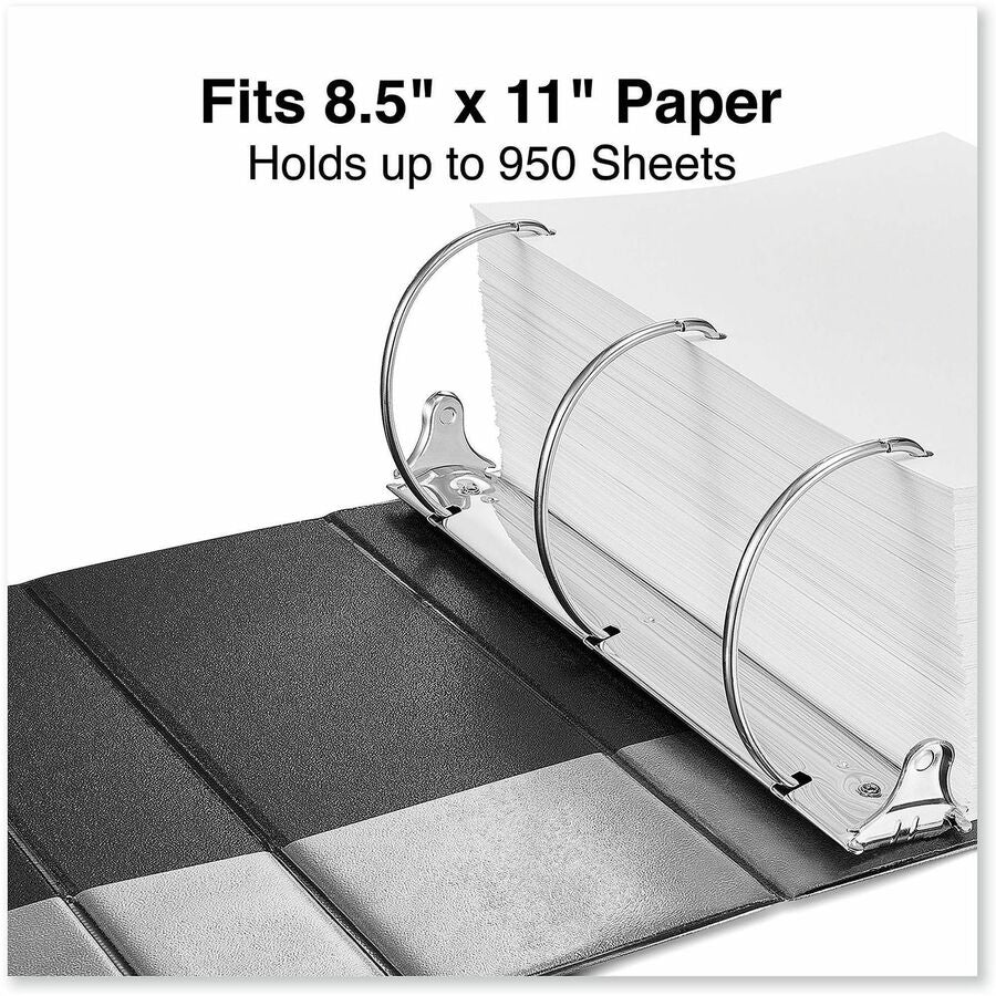 5" Binder Capacity - 950 Sheet Capacity - 3 Ring(s) - Fastener(s): Ring - Pocket(s): 2, Inside Front & Back - Polypropylene - Black - Non-stick - 1 Each
